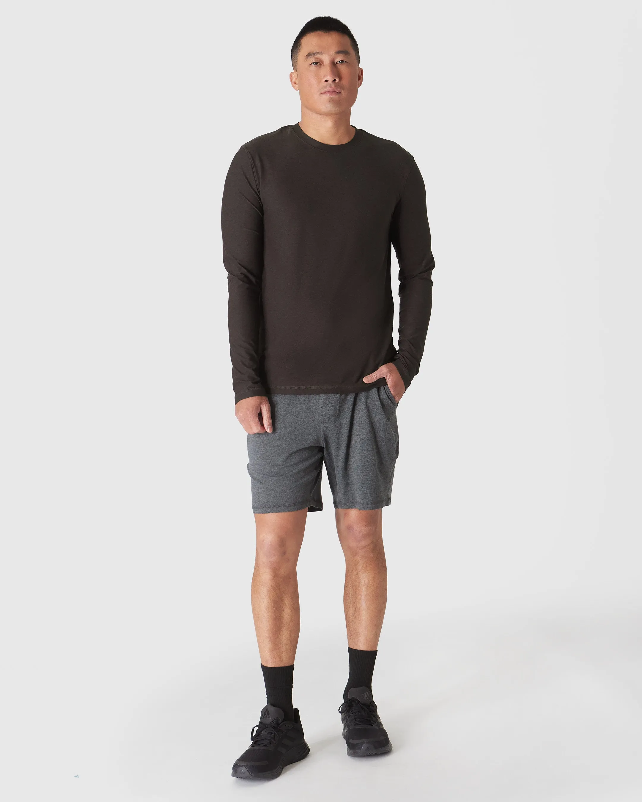 Dark Heather Cocoa Active Long Sleeve Crew T-Shirt sold by True Classic product image thumbnail 4