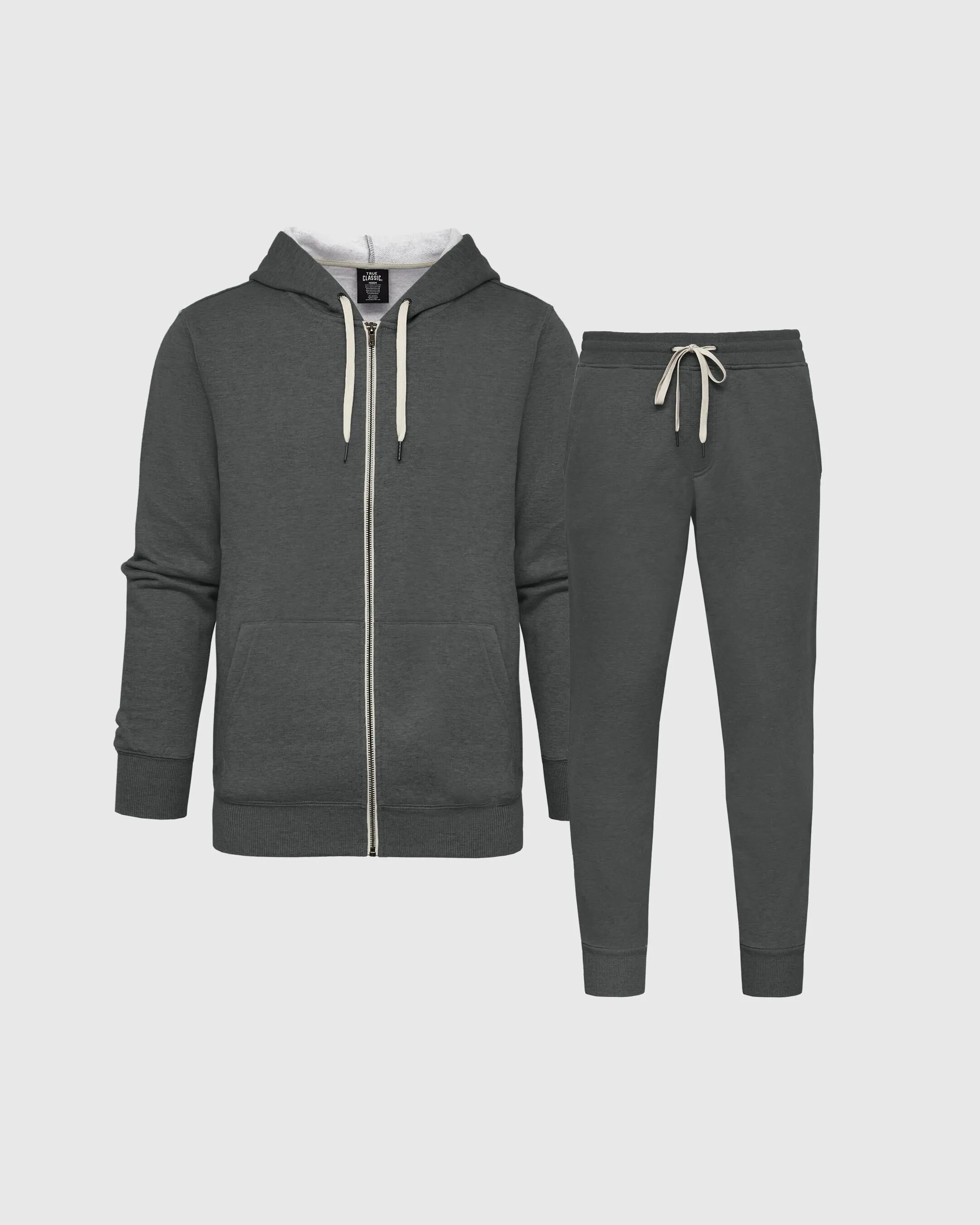 Charcoal Heather Gray Fleece Zip Hoodie and Jogger Set sold by True Classic