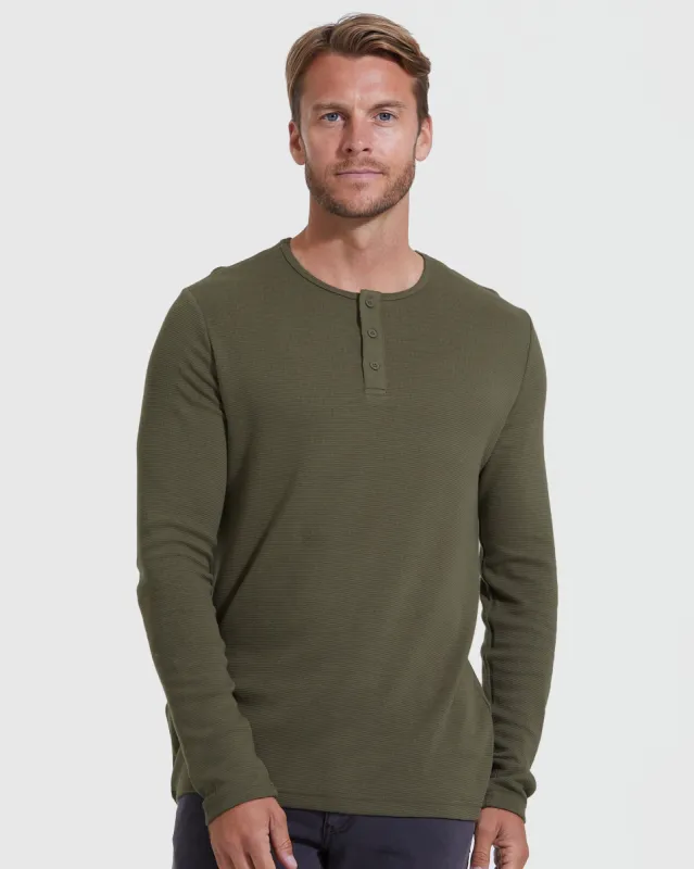 Military Green Waffle Long Sleeve Henley sold by True Classic