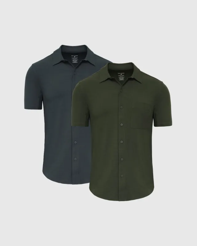 Heather Navy & Olive Short Sleeve Ripstop Commuter Shirt 2-Pack sold by True Classic