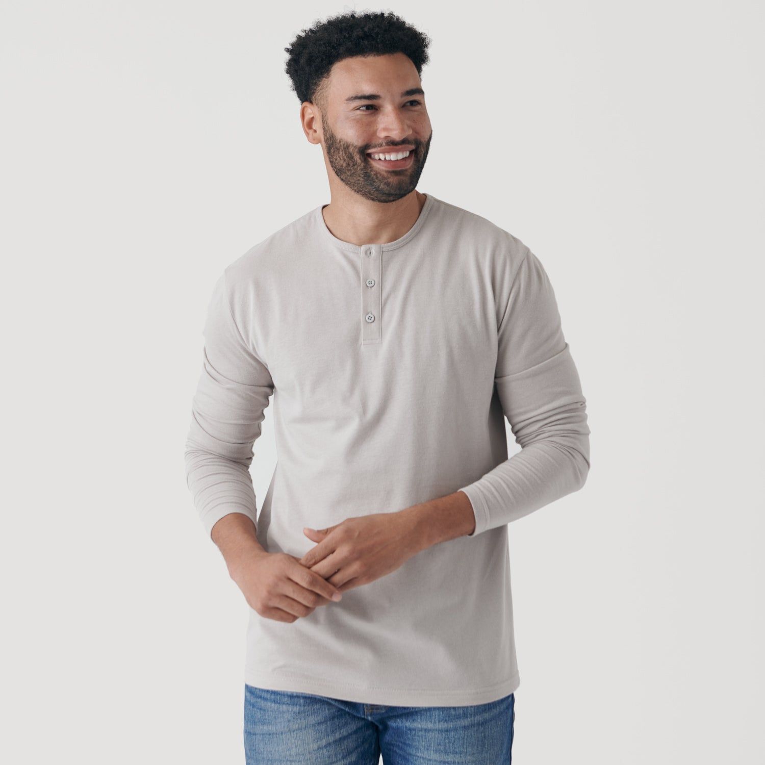 Light Gray Long Sleeve Henley sold by True Classic