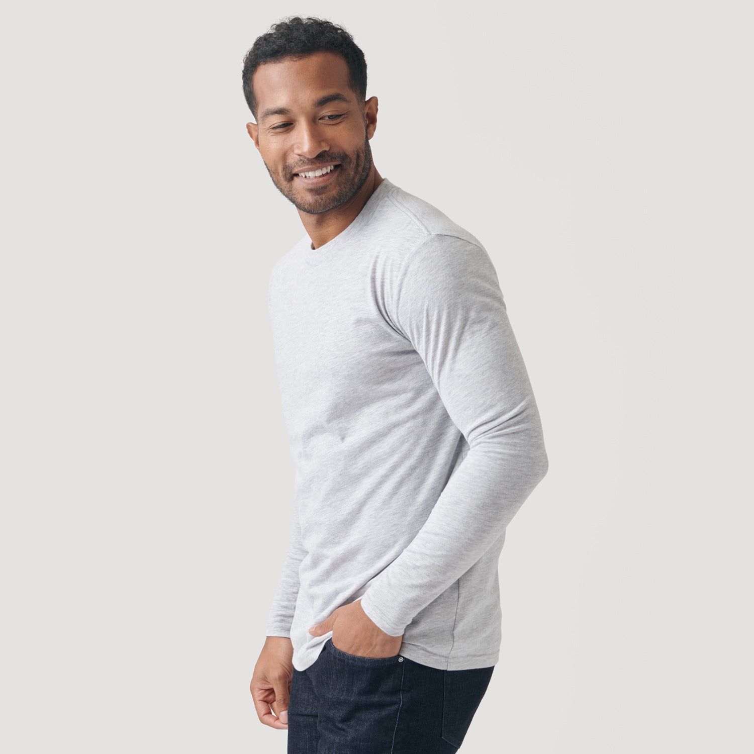 Light Gray Long Sleeve Crew Neck Tee sold by True Classic product image thumbnail 4