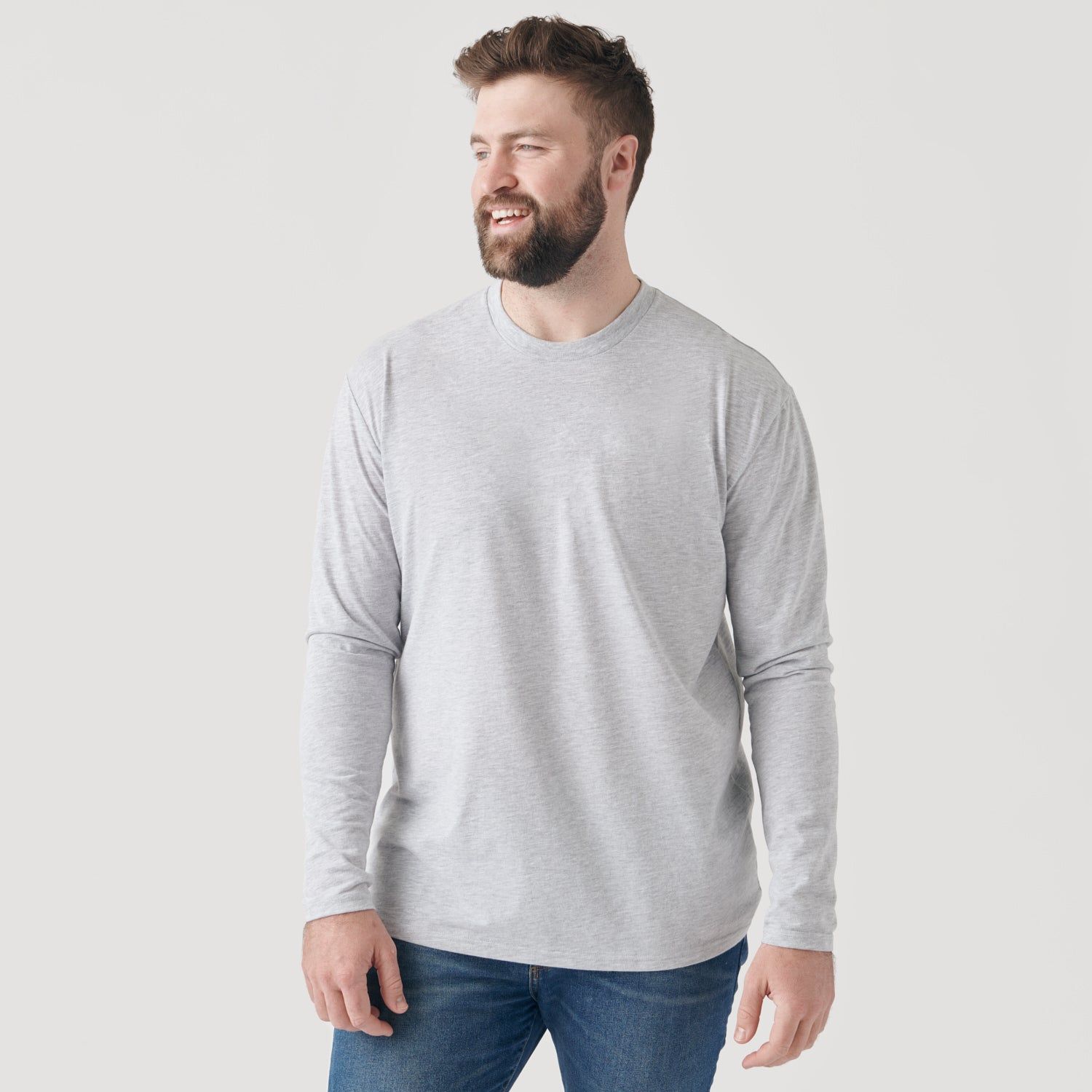 Light Gray Long Sleeve Crew Neck Tee sold by True Classic product image thumbnail 5