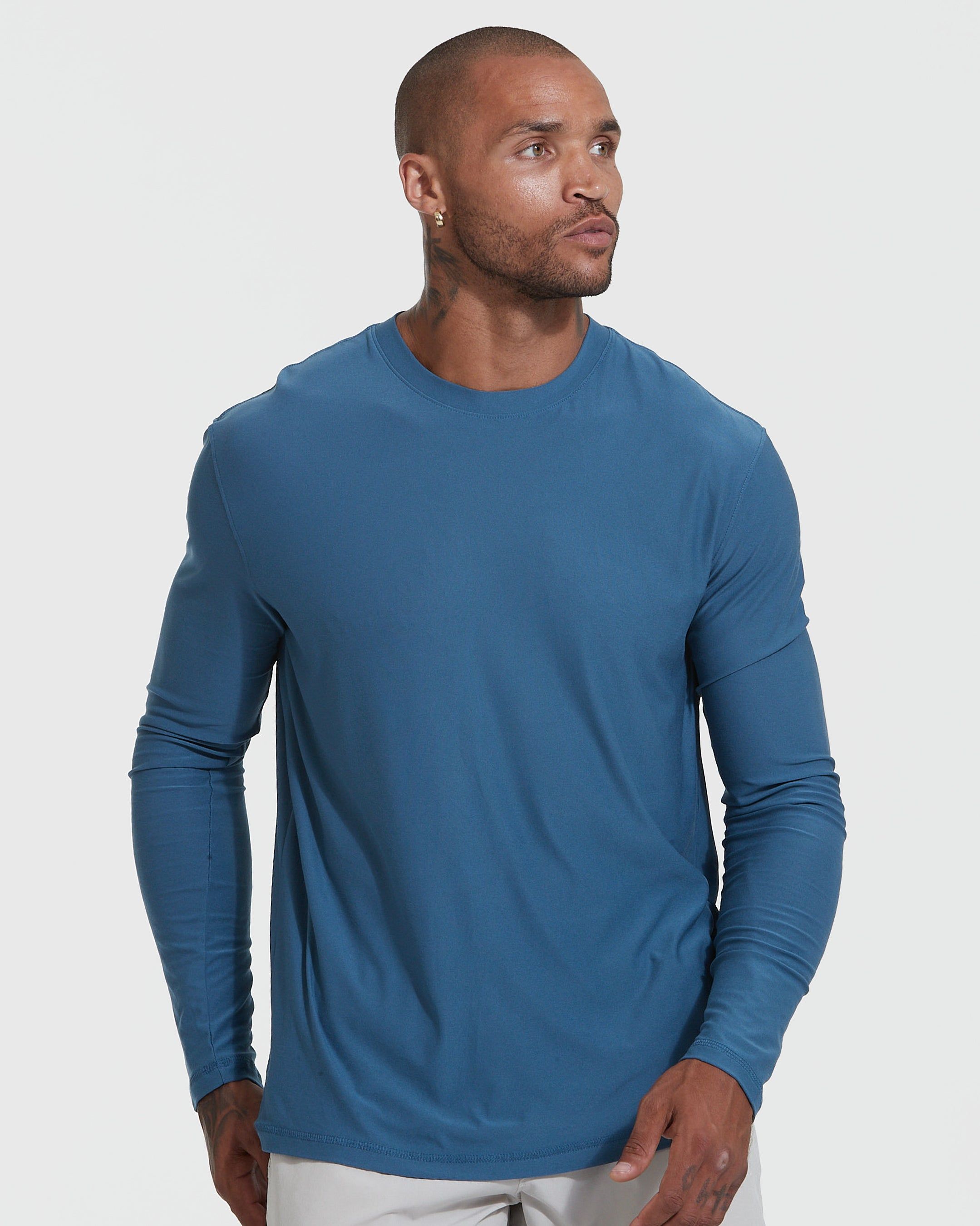 Stone Blue Active Long Sleeve Crew T-Shirt sold by True Classic