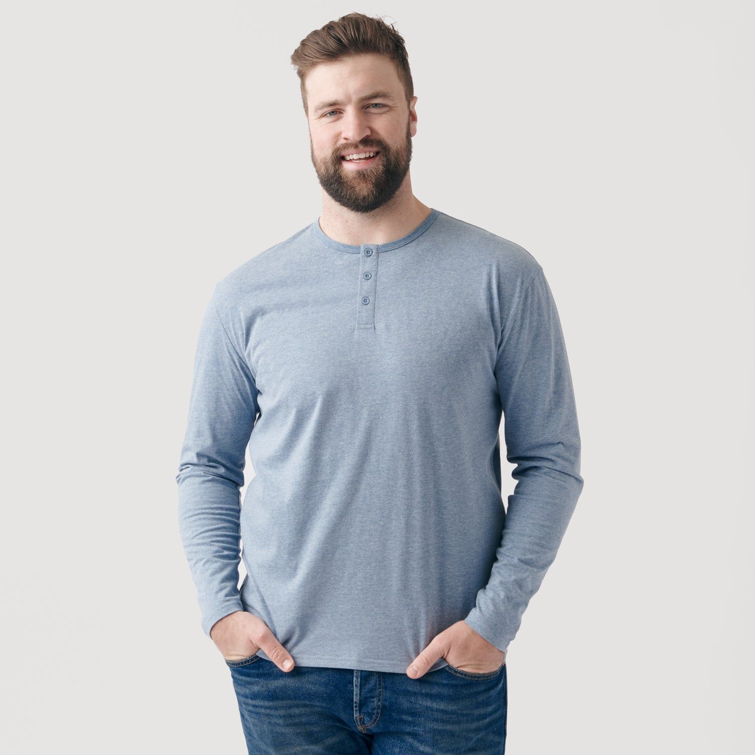 Heather Indigo Long Sleeve Henley sold by True Classic product image thumbnail 5