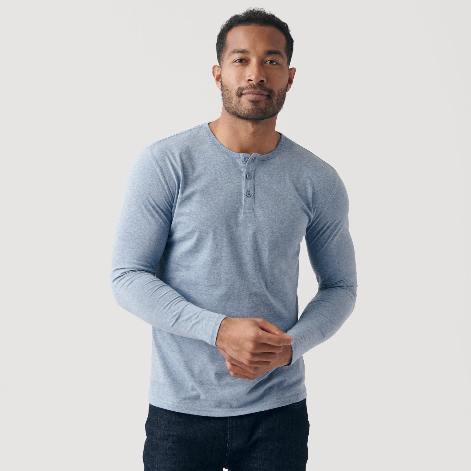 Heather Indigo Long Sleeve Henley sold by True Classic