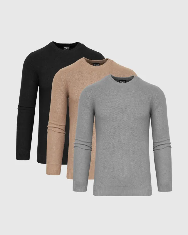 Neutral Cotton Pique Crew Sweater 3-Pack sold by True Classic
