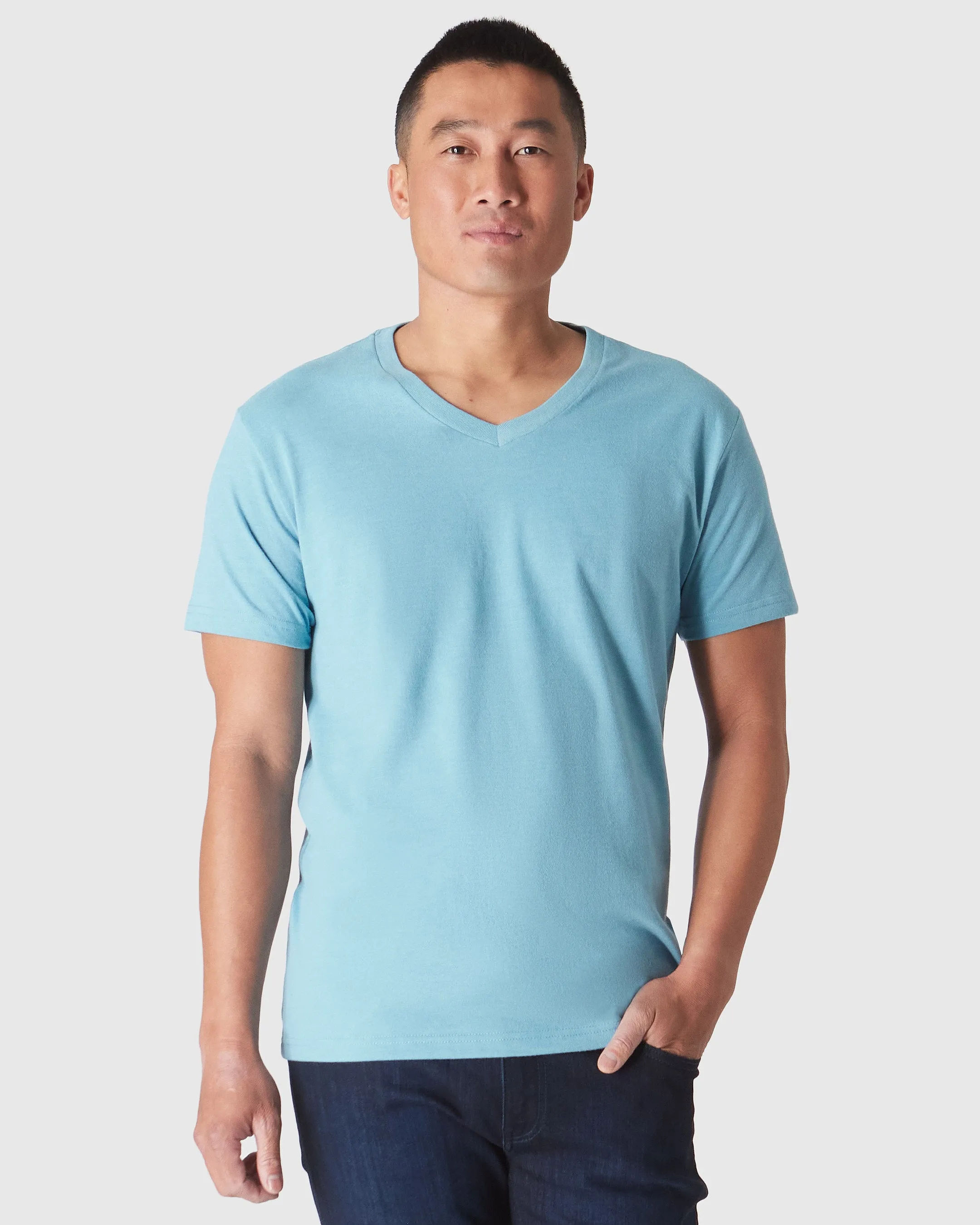 Heather Voyager Short Sleeve Vee Neck T-Shirt sold by True Classic