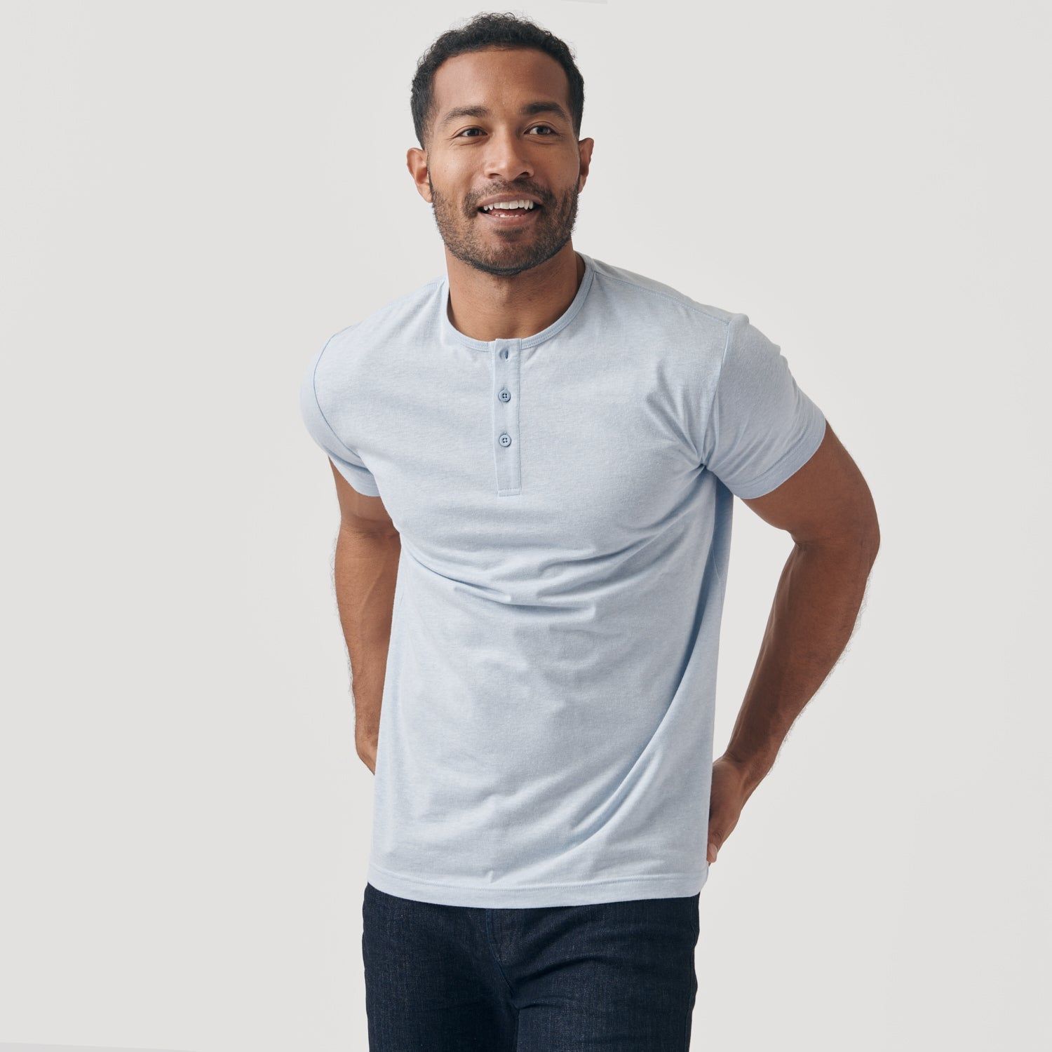 Heather Pale Blue Short Sleeve Henley sold by True Classic