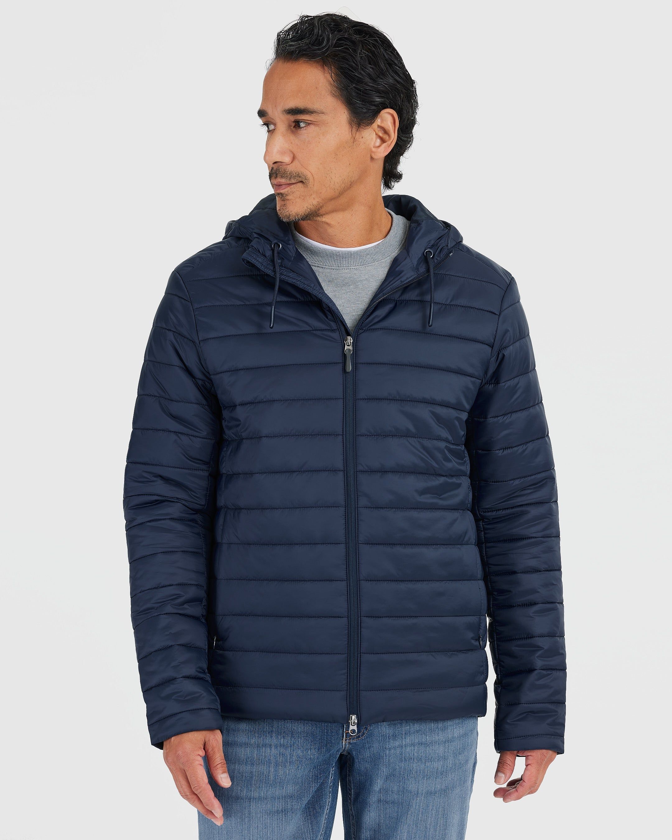 Navy Hooded Puffer Jacket sold by True Classic