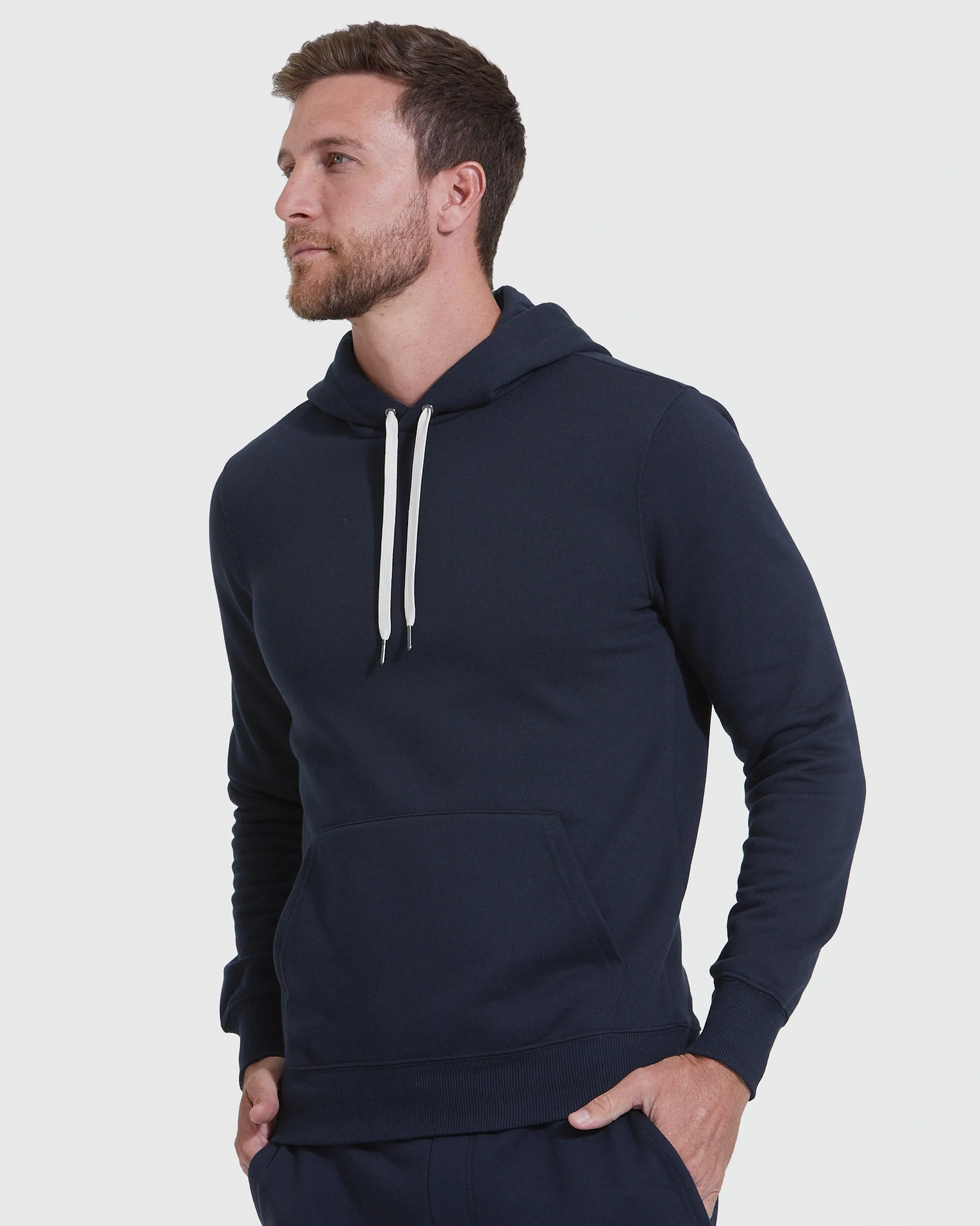 Navy Fleece French Terry Pullover Hoodie sold by True Classic product image thumbnail 3
