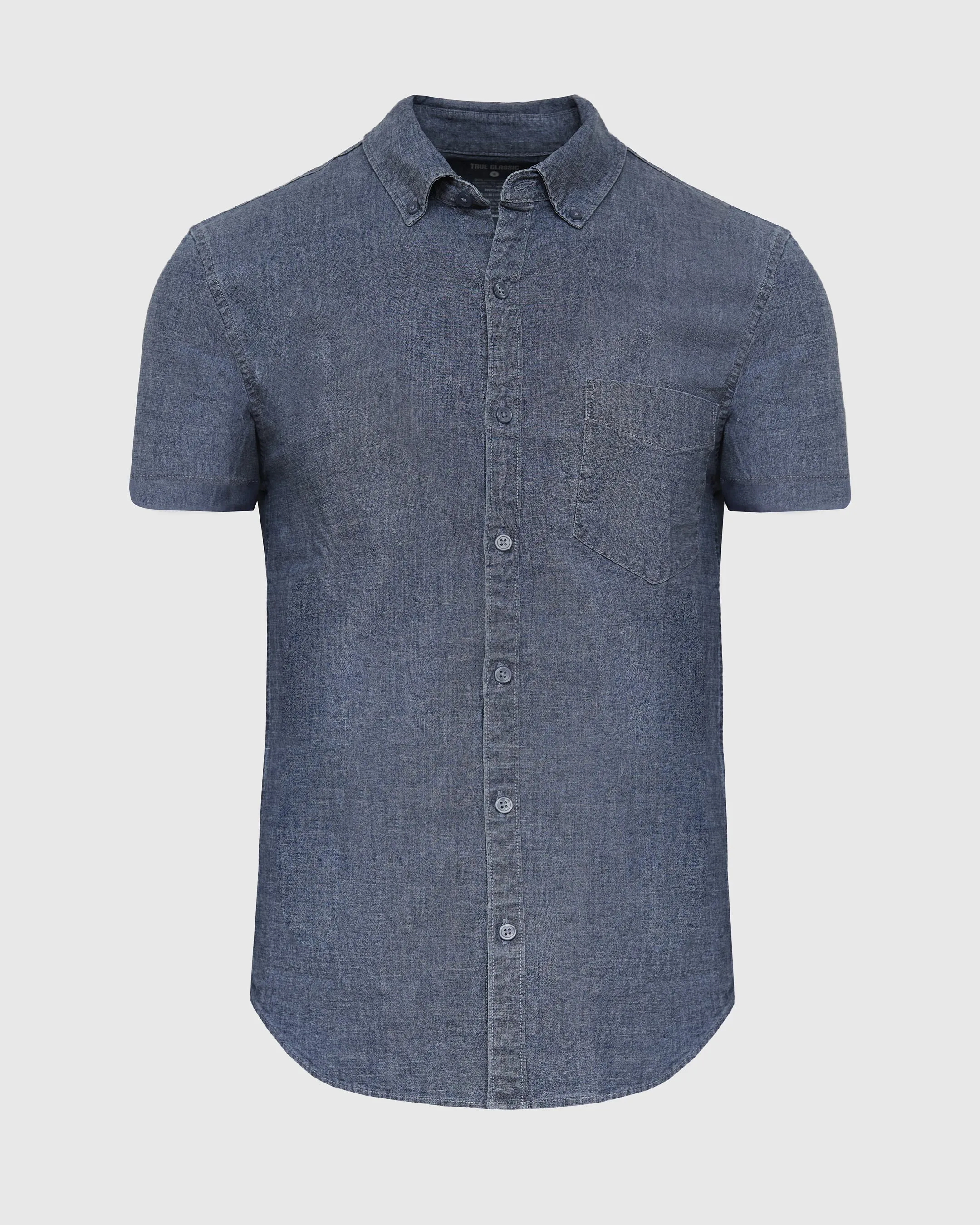 Medium Indigo Wash Short Sleeve Stretch Chambray Shirt sold by True Classic product image thumbnail 2