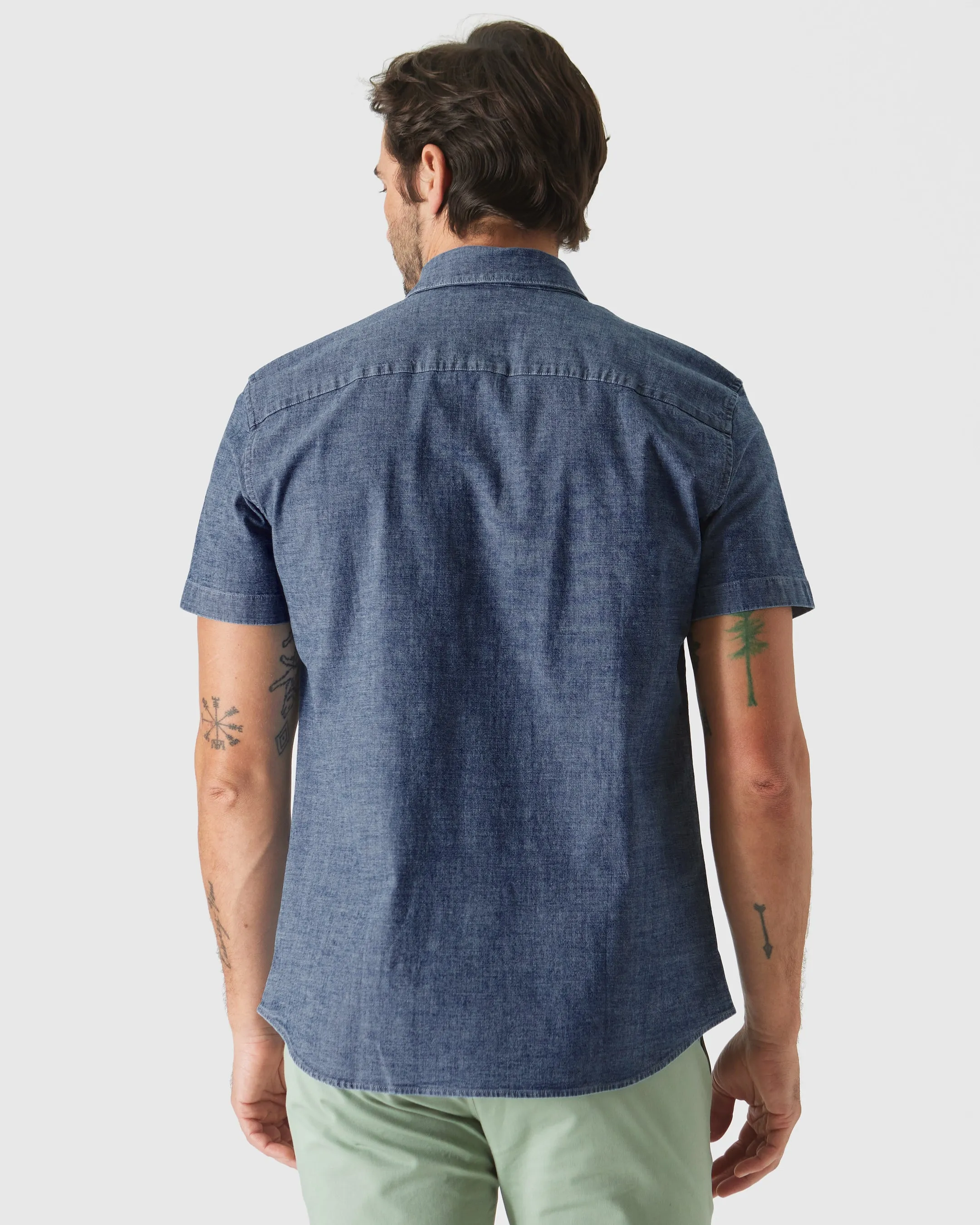 Medium Indigo Wash Short Sleeve Stretch Chambray Shirt sold by True Classic product image thumbnail 3
