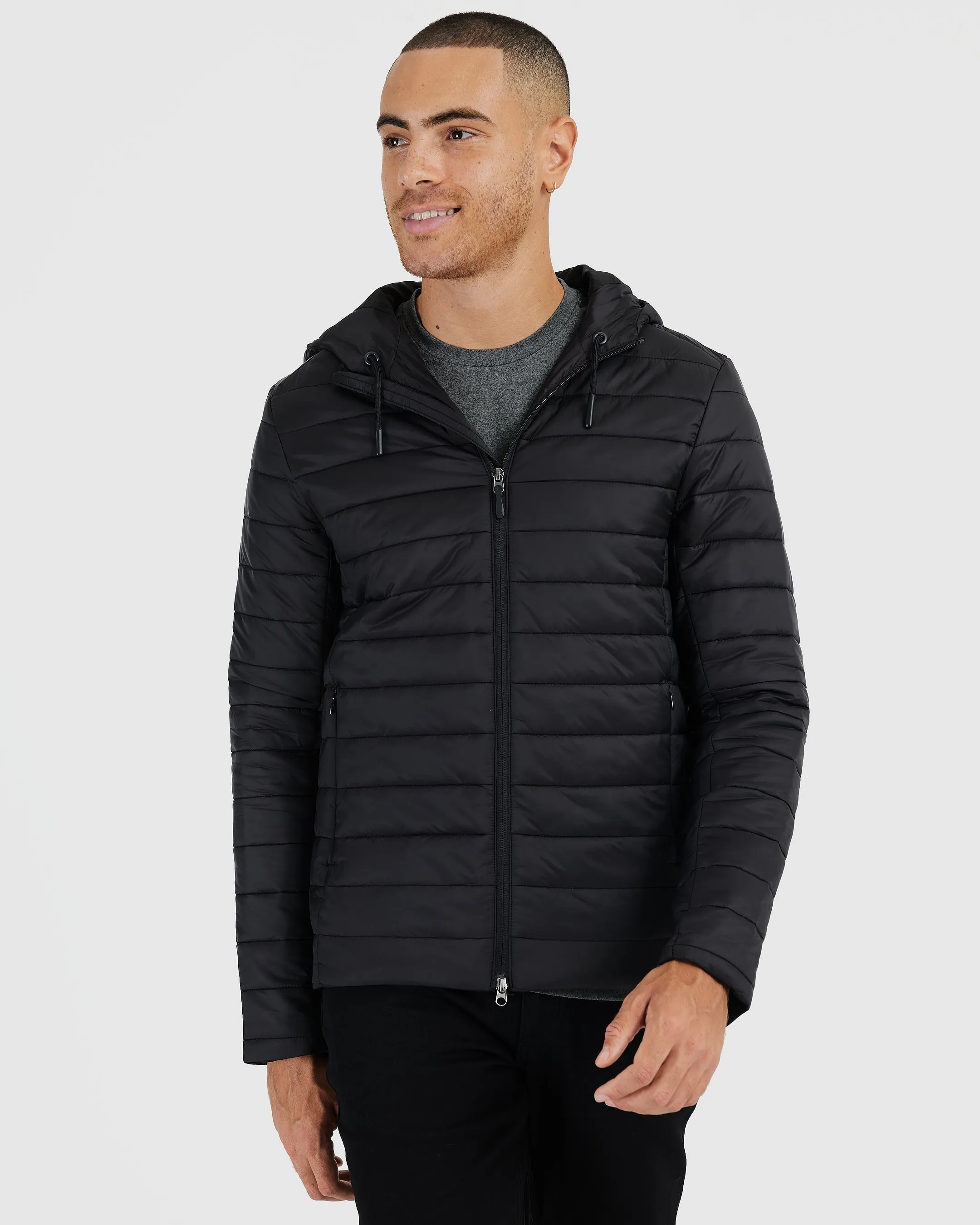 Black Hooded Puffer Jacket sold by True Classic
