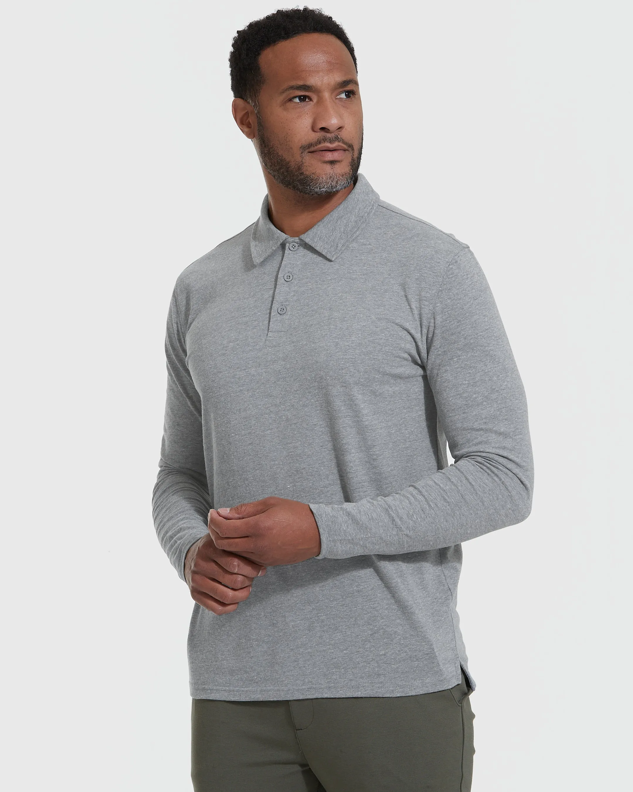 Heather Gray Long Sleeve Polo sold by True Classic product image thumbnail 3