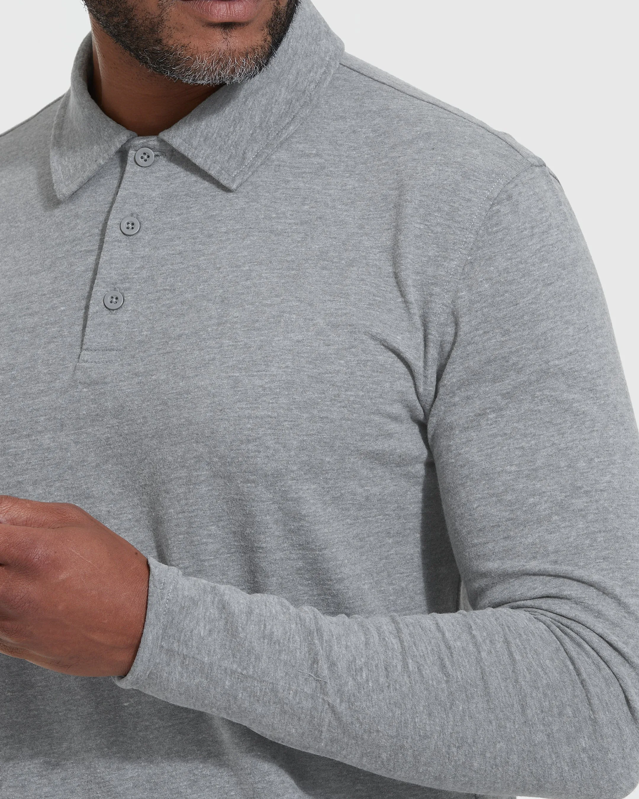 Heather Gray Long Sleeve Polo sold by True Classic product image thumbnail 5
