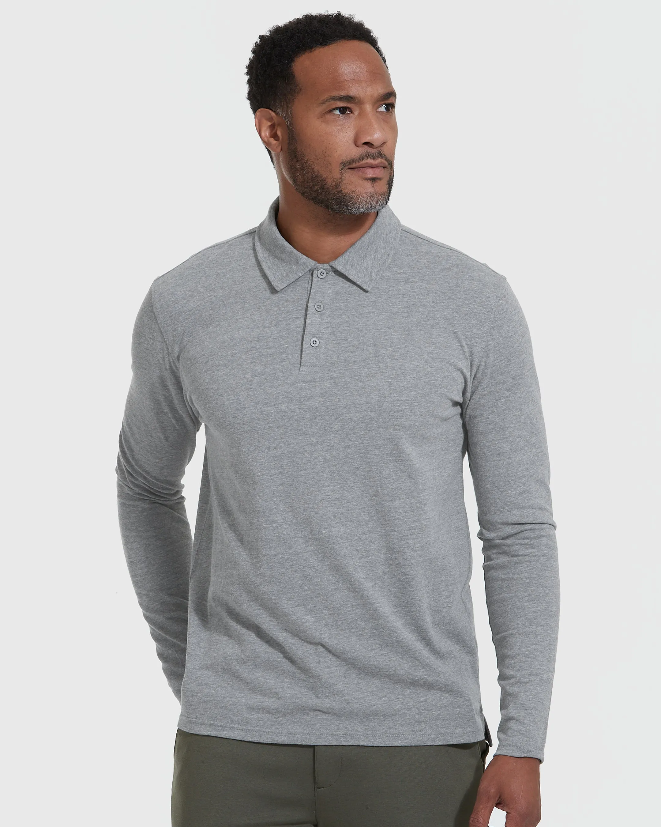 Heather Gray Long Sleeve Polo sold by True Classic