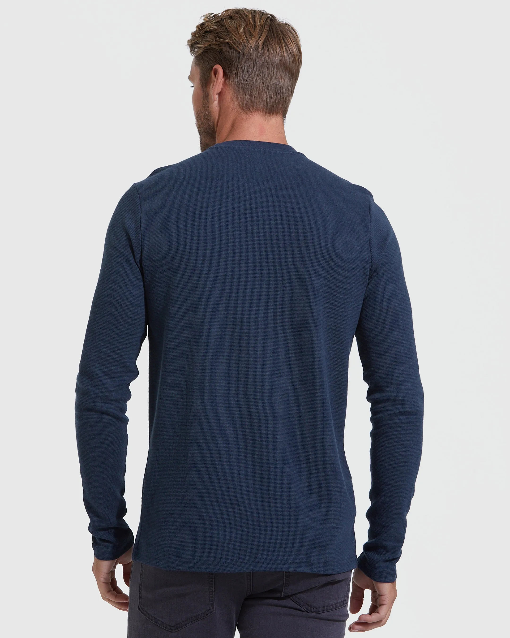 Navy Waffle Long Sleeve Crew Neck sold by True Classic product image thumbnail 4