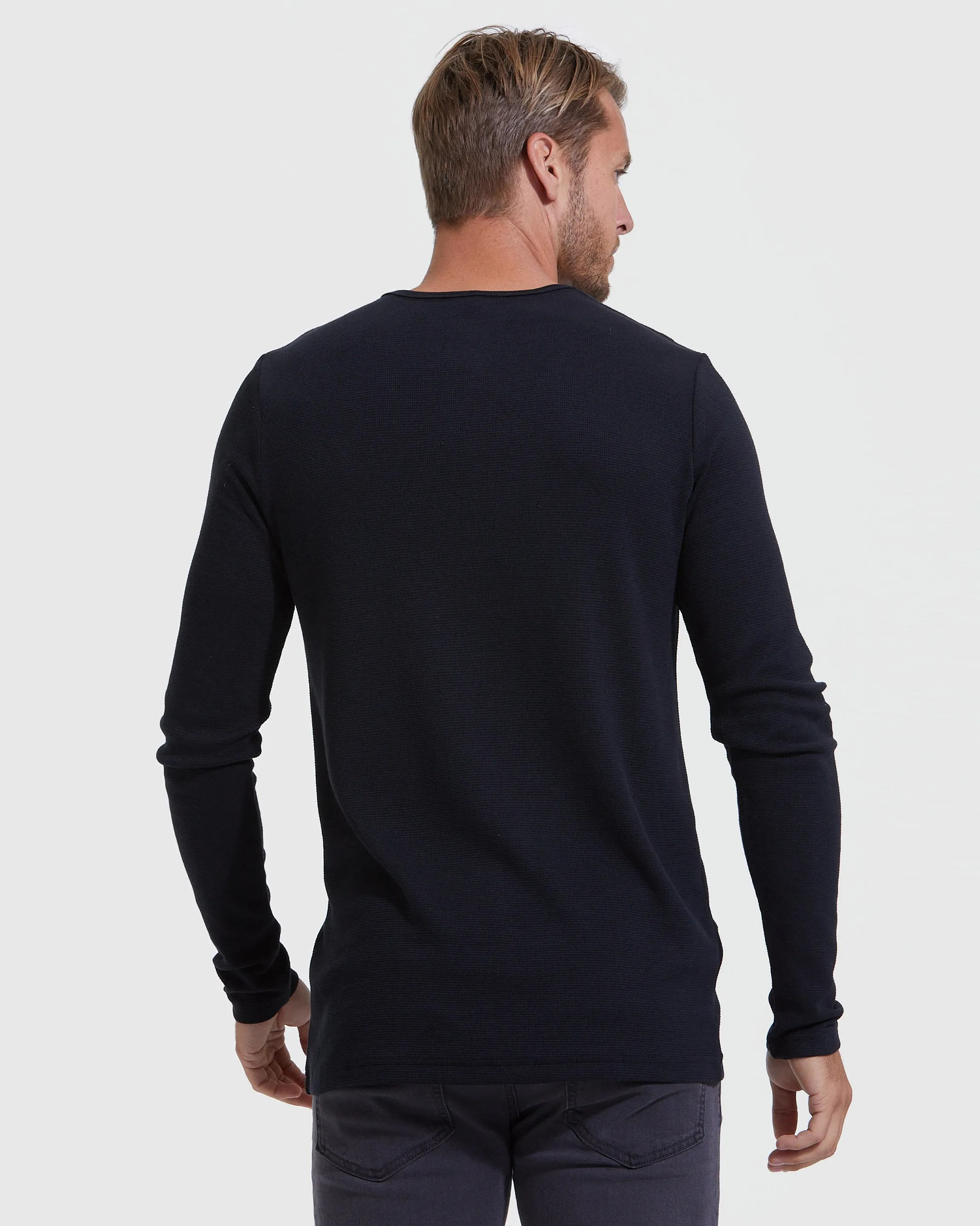 Black Waffle Long Sleeve Henley sold by True Classic product image thumbnail 4