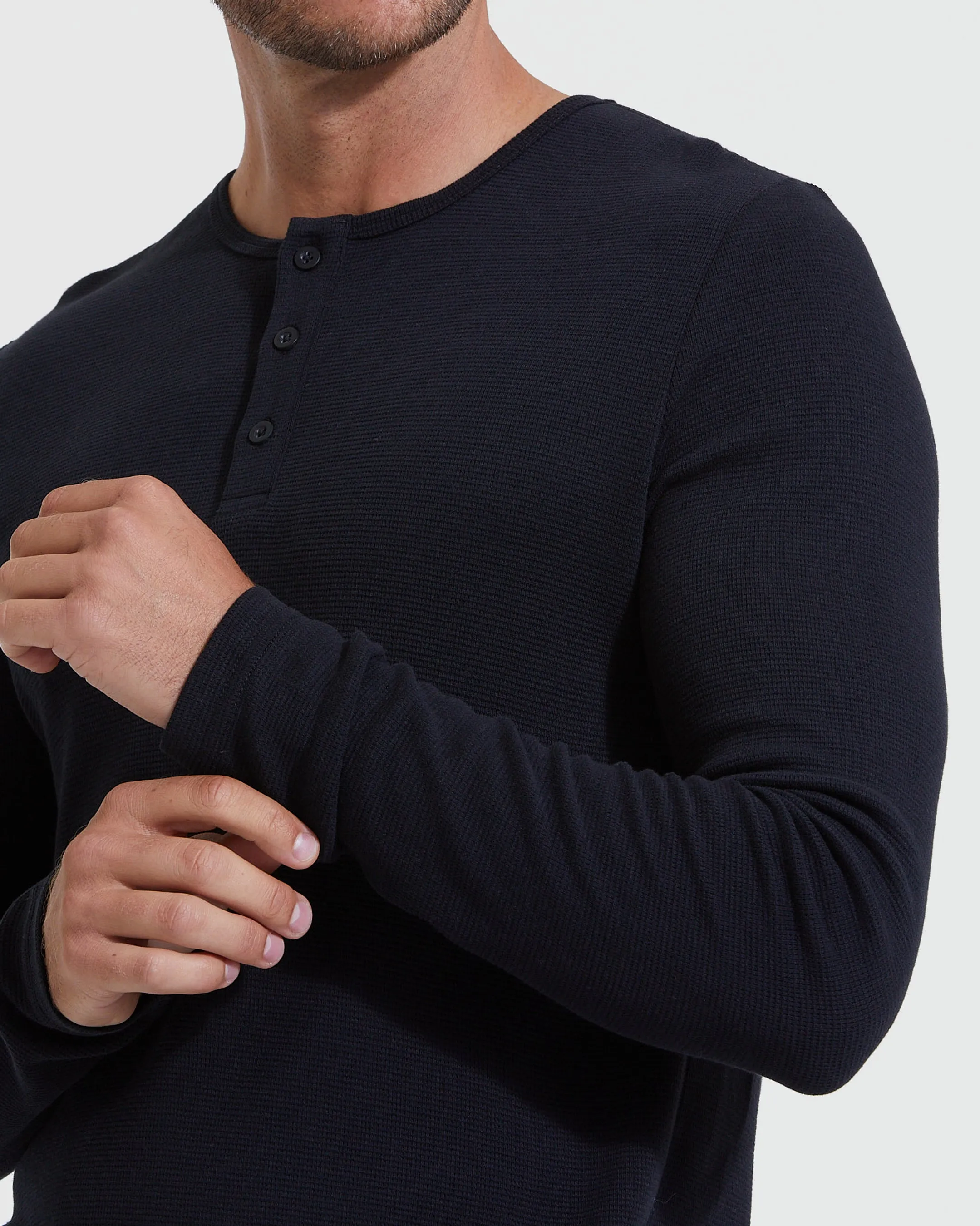 Black Waffle Long Sleeve Henley sold by True Classic product image thumbnail 5