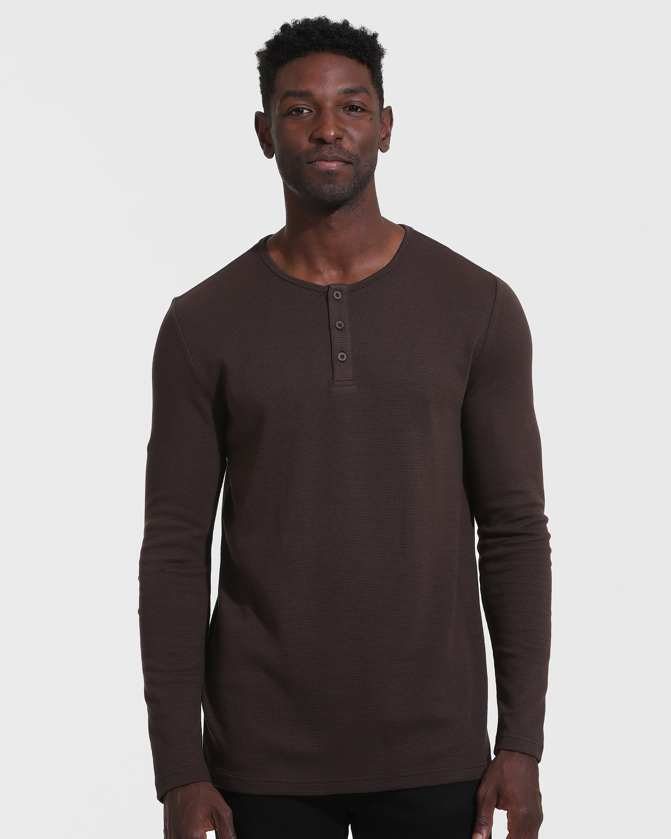Dark Oak Long Sleeve Waffle Henley sold by True Classic