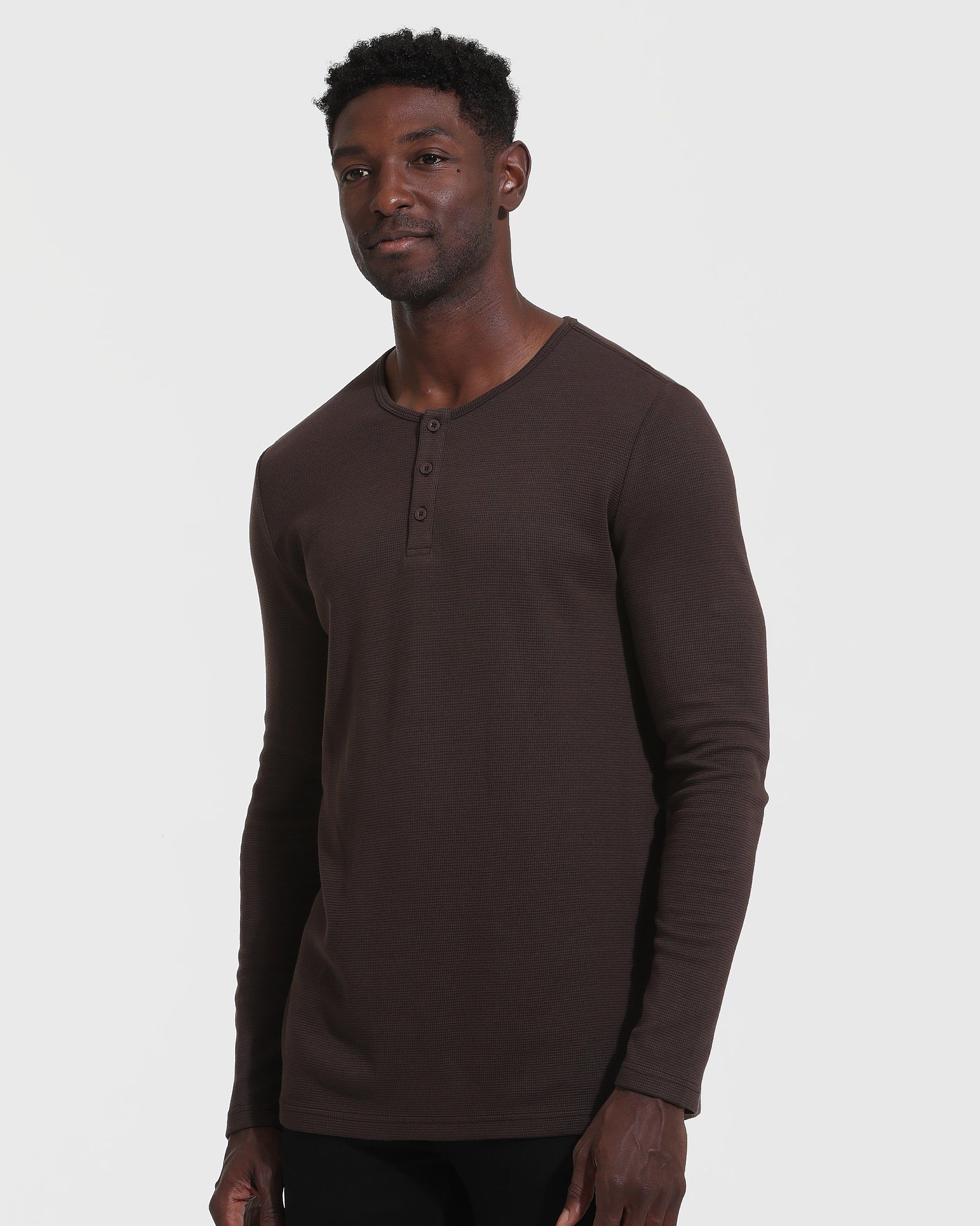 Dark Oak Long Sleeve Waffle Henley sold by True Classic product image thumbnail 3