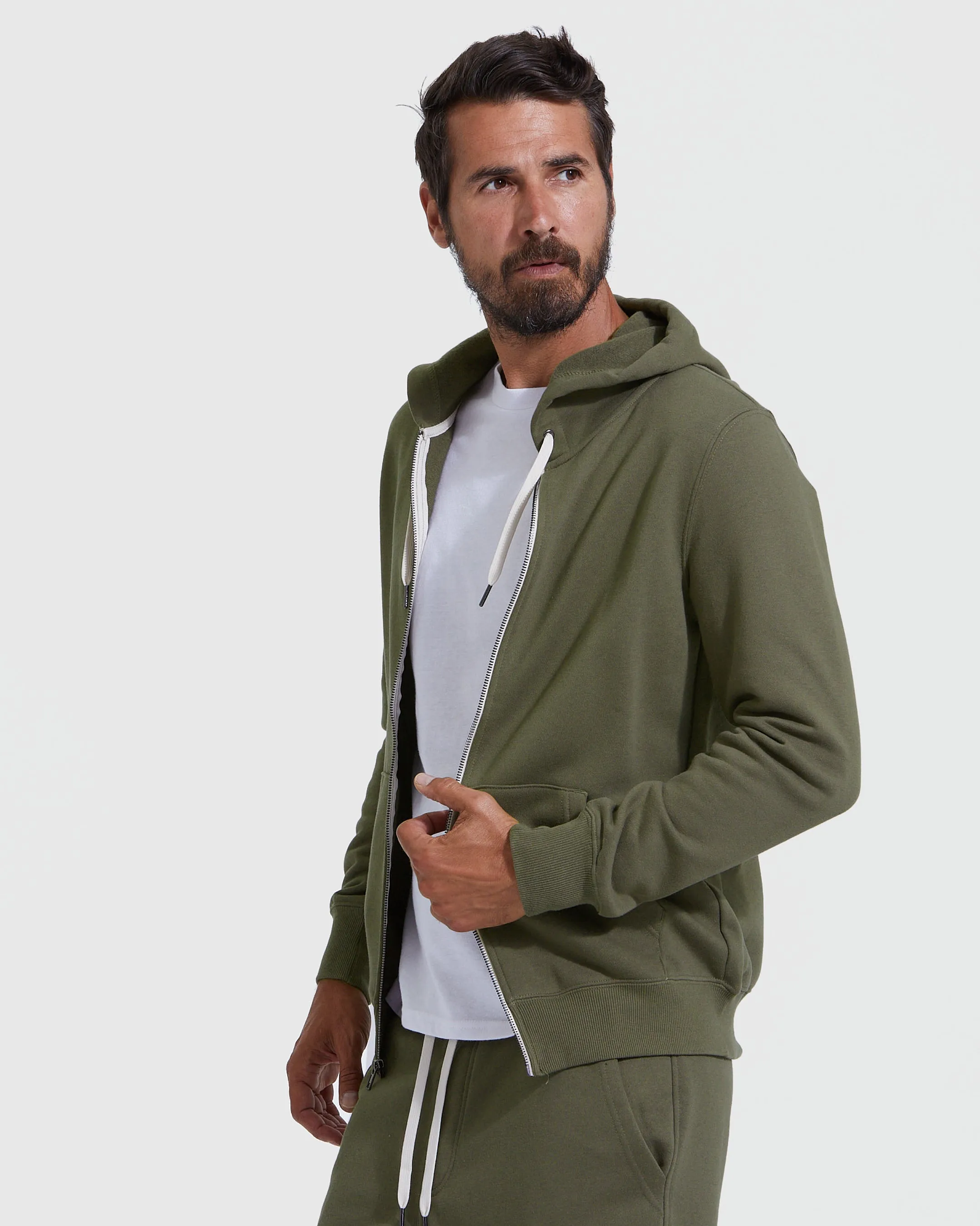 Military Green Fleece French Terry Zip Hoodie sold by True Classic