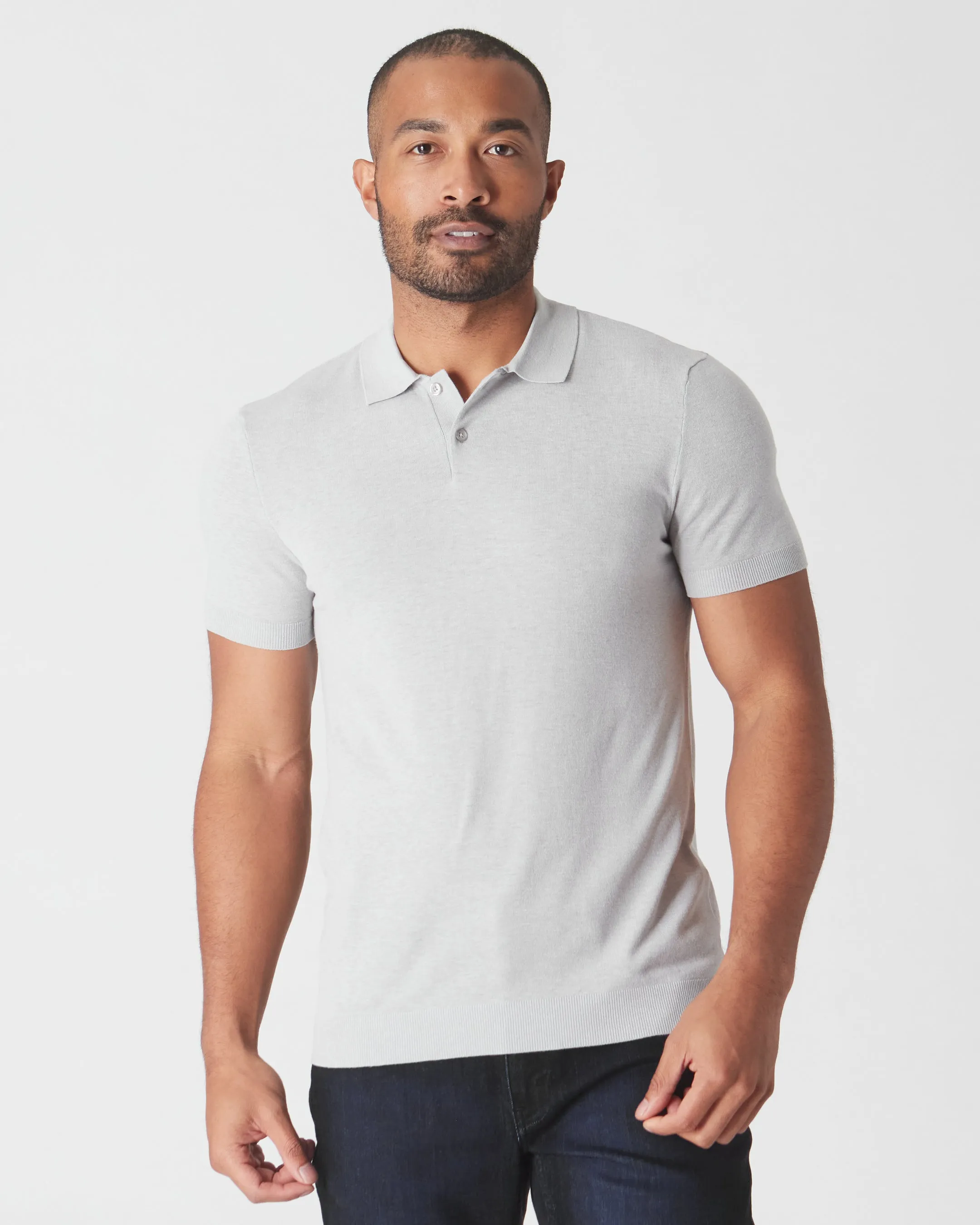 Heather Gray Short Sleeve Sweater Polo sold by True Classic