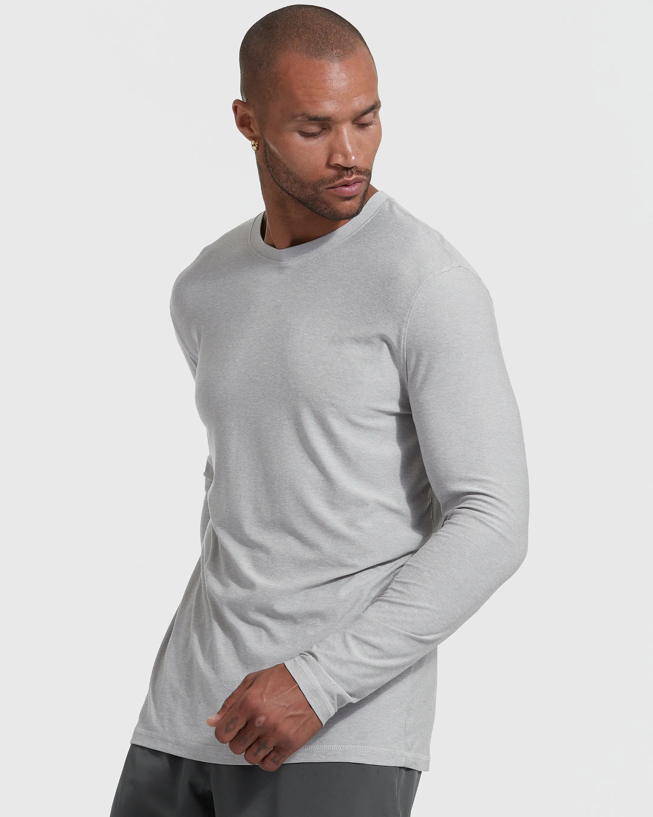 Heather Light Gray Active Long Sleeve Crew T-Shirt sold by True Classic product image thumbnail 3