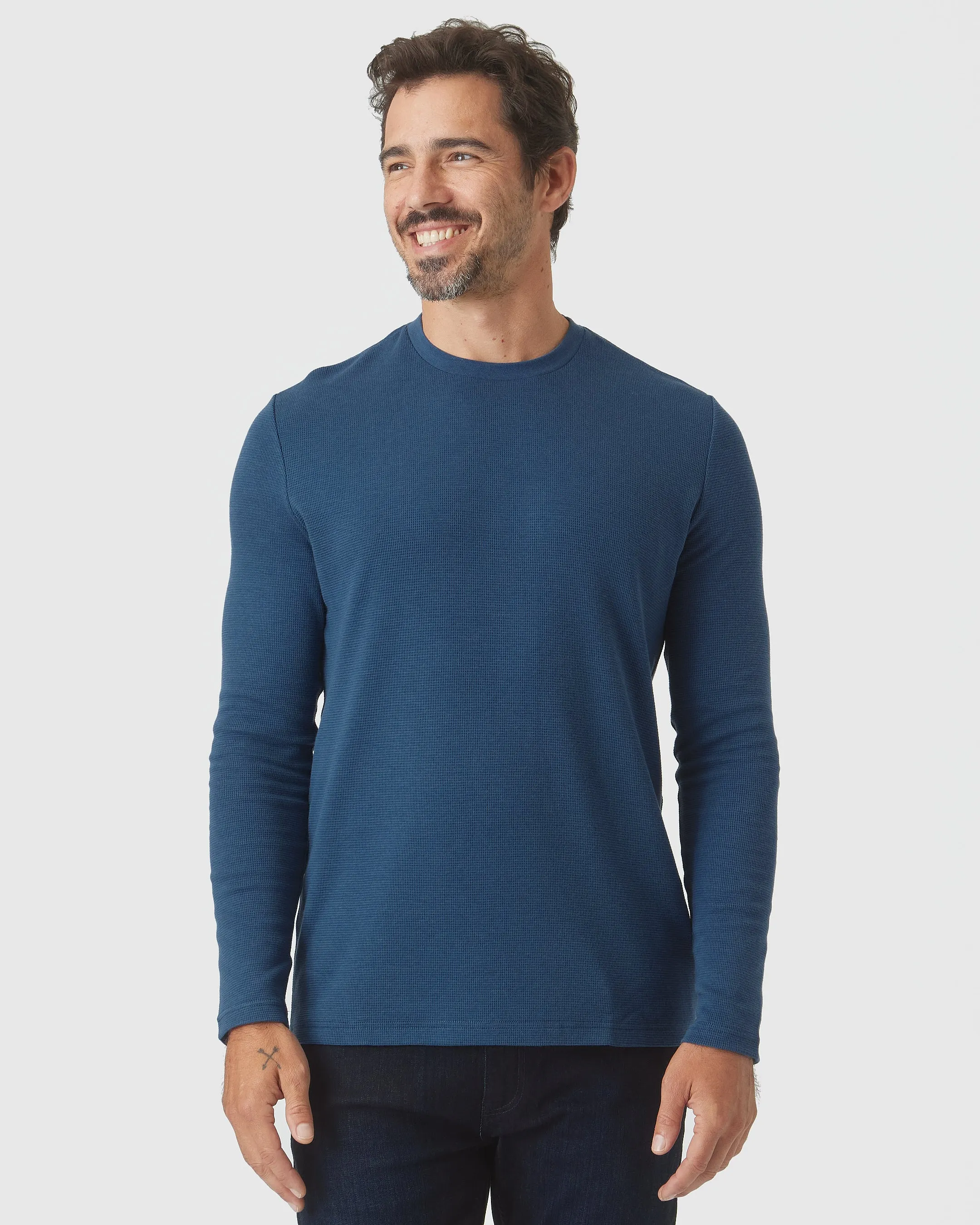 Deep Sea Blue Long Sleeve Waffle Crew sold by True Classic