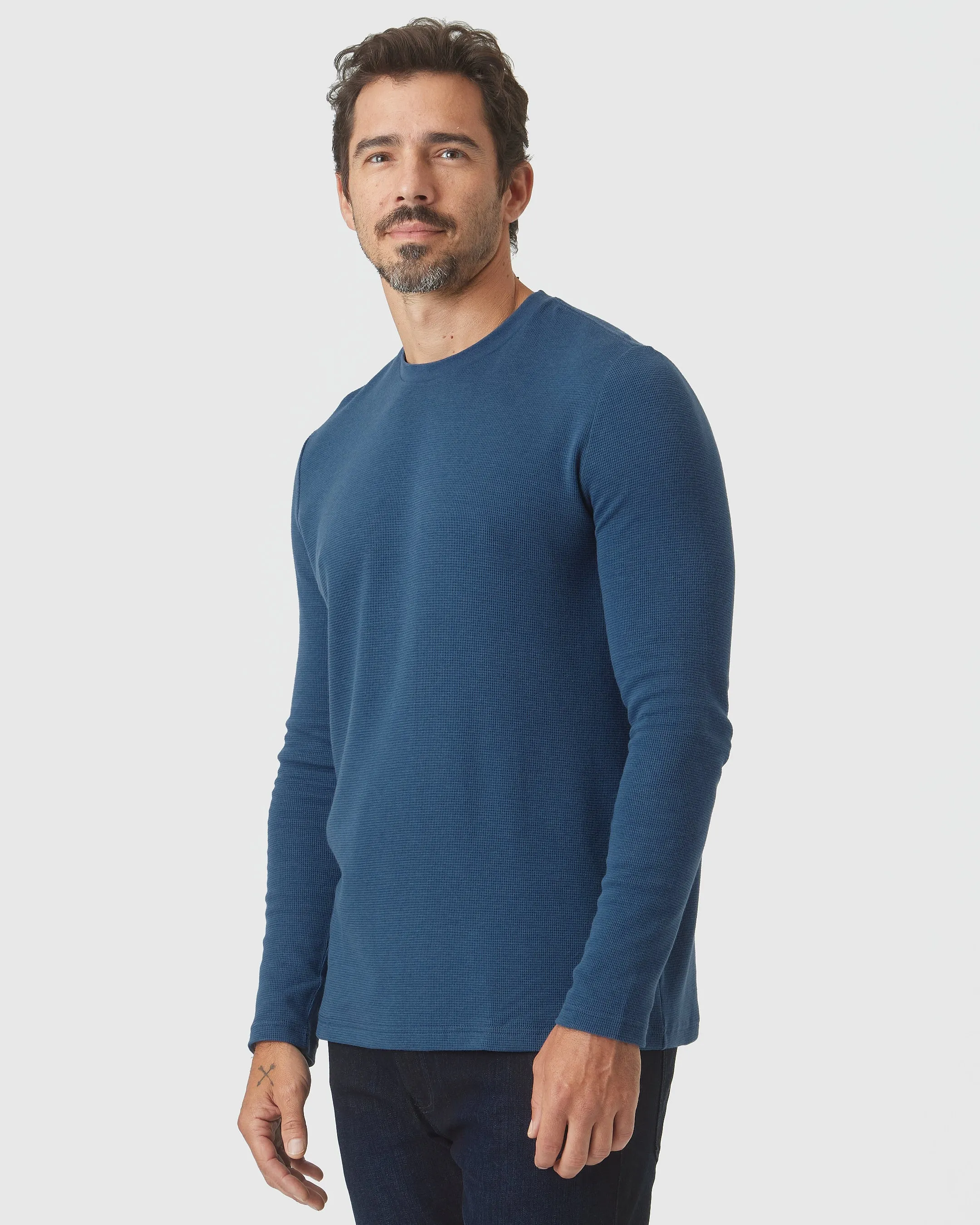 Deep Sea Blue Long Sleeve Waffle Crew sold by True Classic product image thumbnail 4