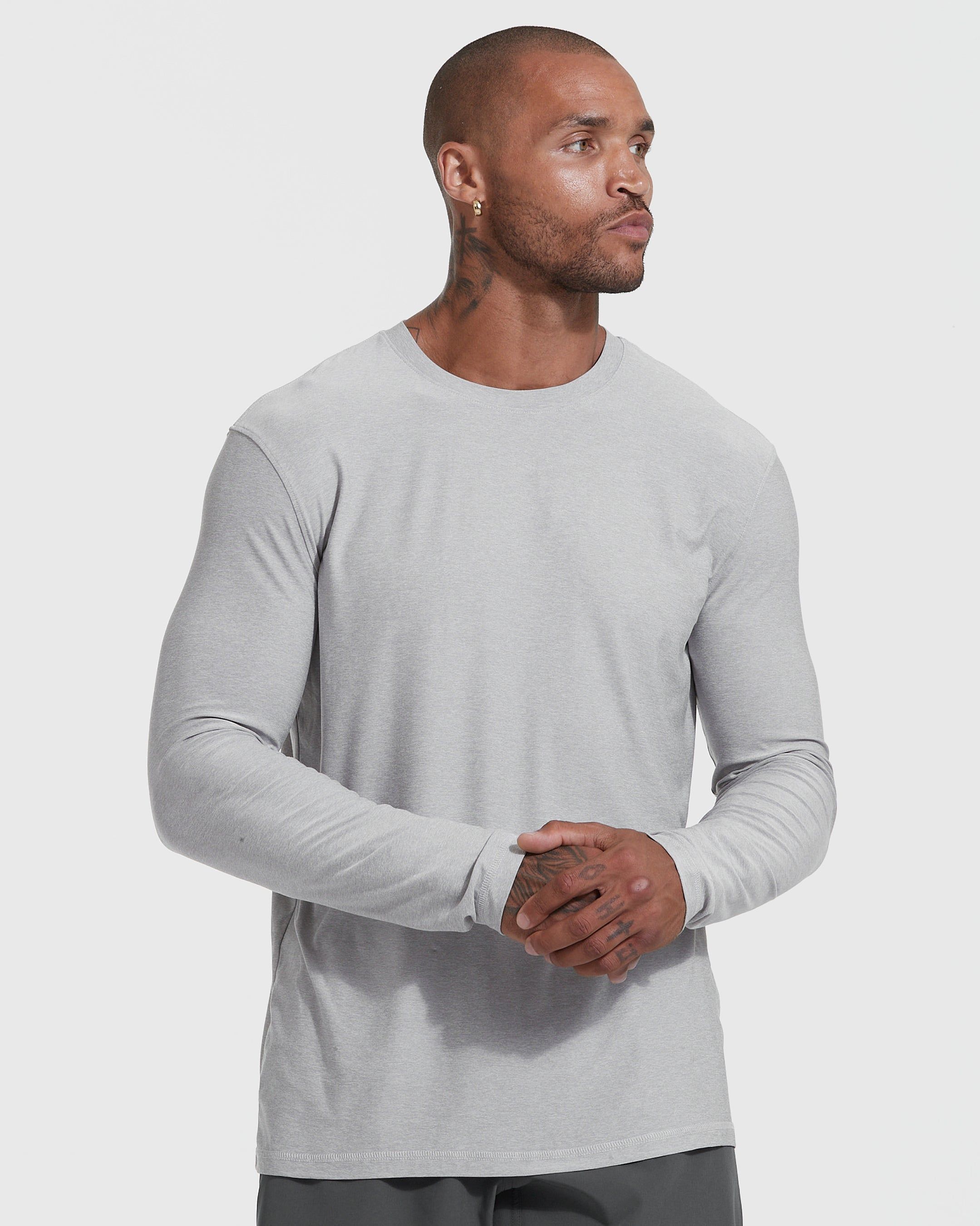 Heather Light Gray Active Long Sleeve Crew Neck sold by True Classic