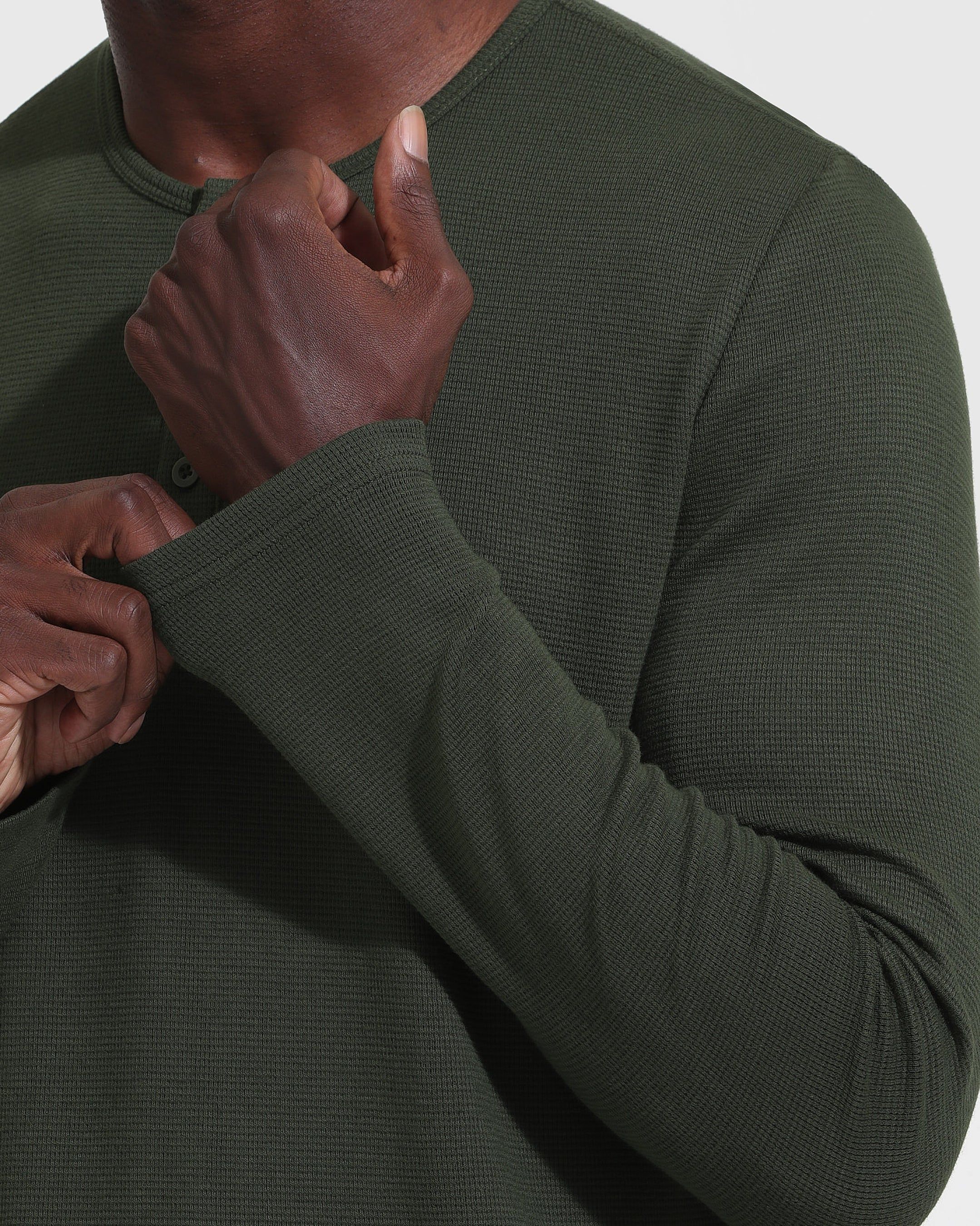 Dark Olive Long Sleeve Waffle Henley sold by True Classic product image thumbnail 5