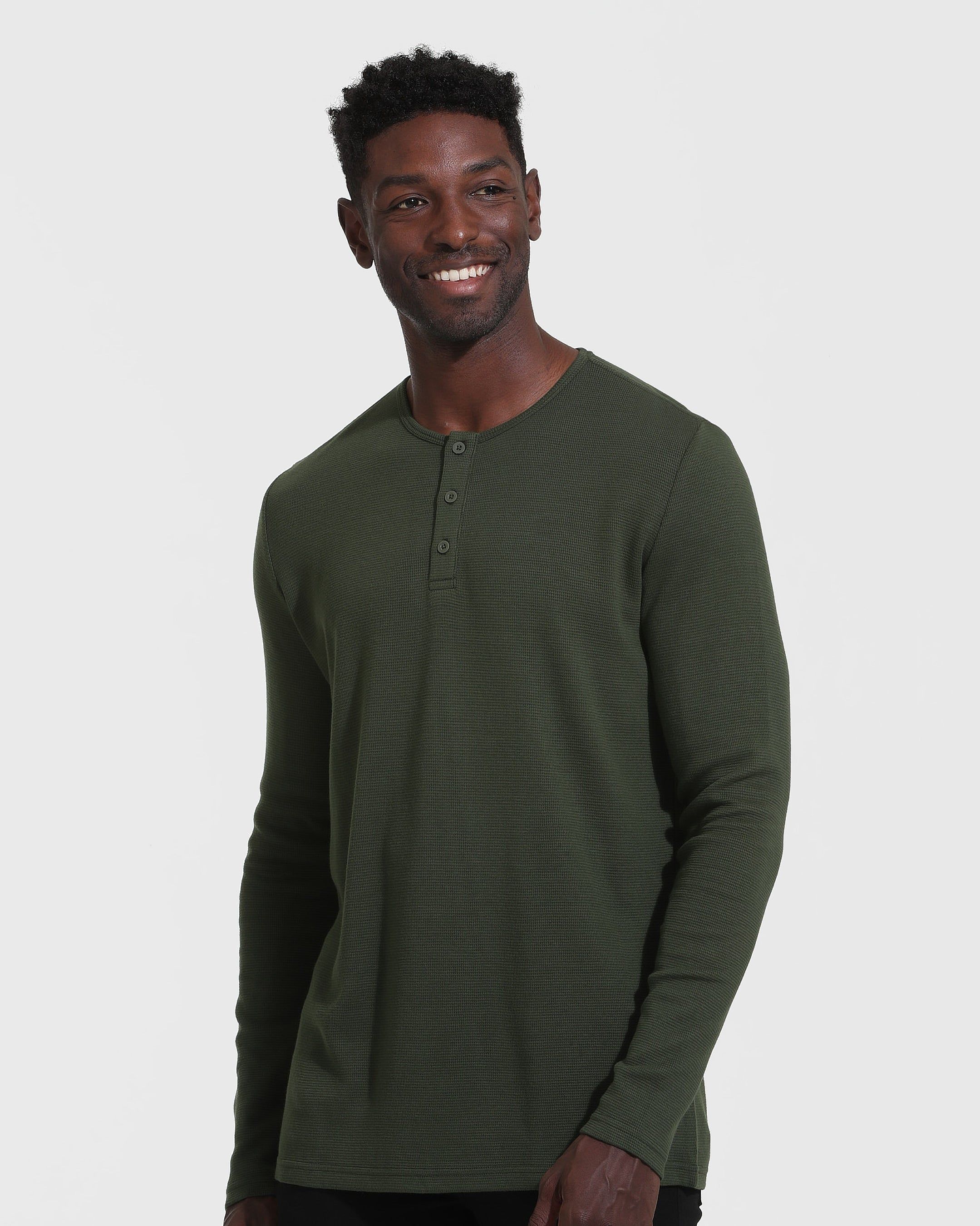 Dark Olive Long Sleeve Waffle Henley sold by True Classic product image thumbnail 3