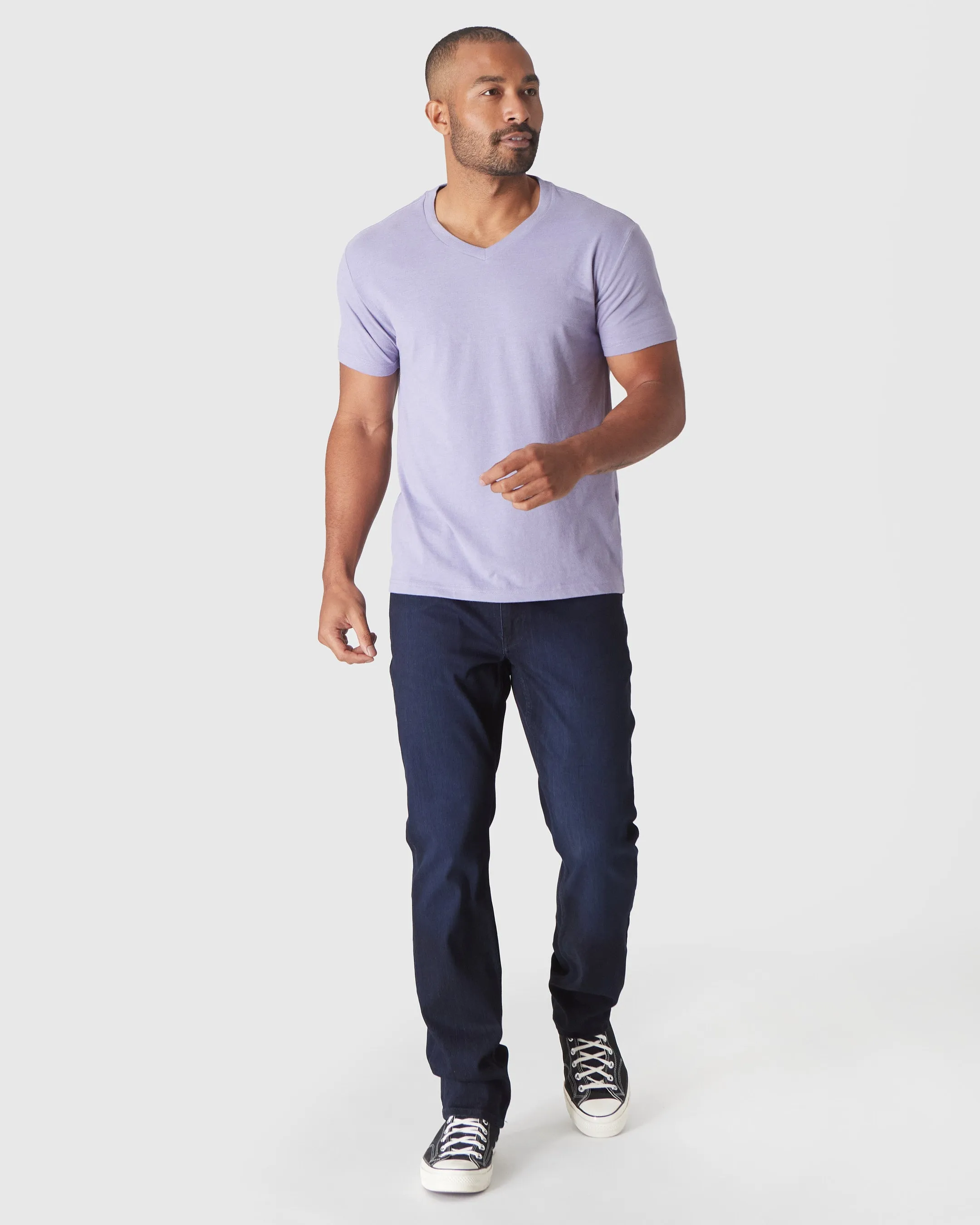 Heather Dark Orchid Short Sleeve Vee Neck T Shirt sold by True Classic product image thumbnail 4