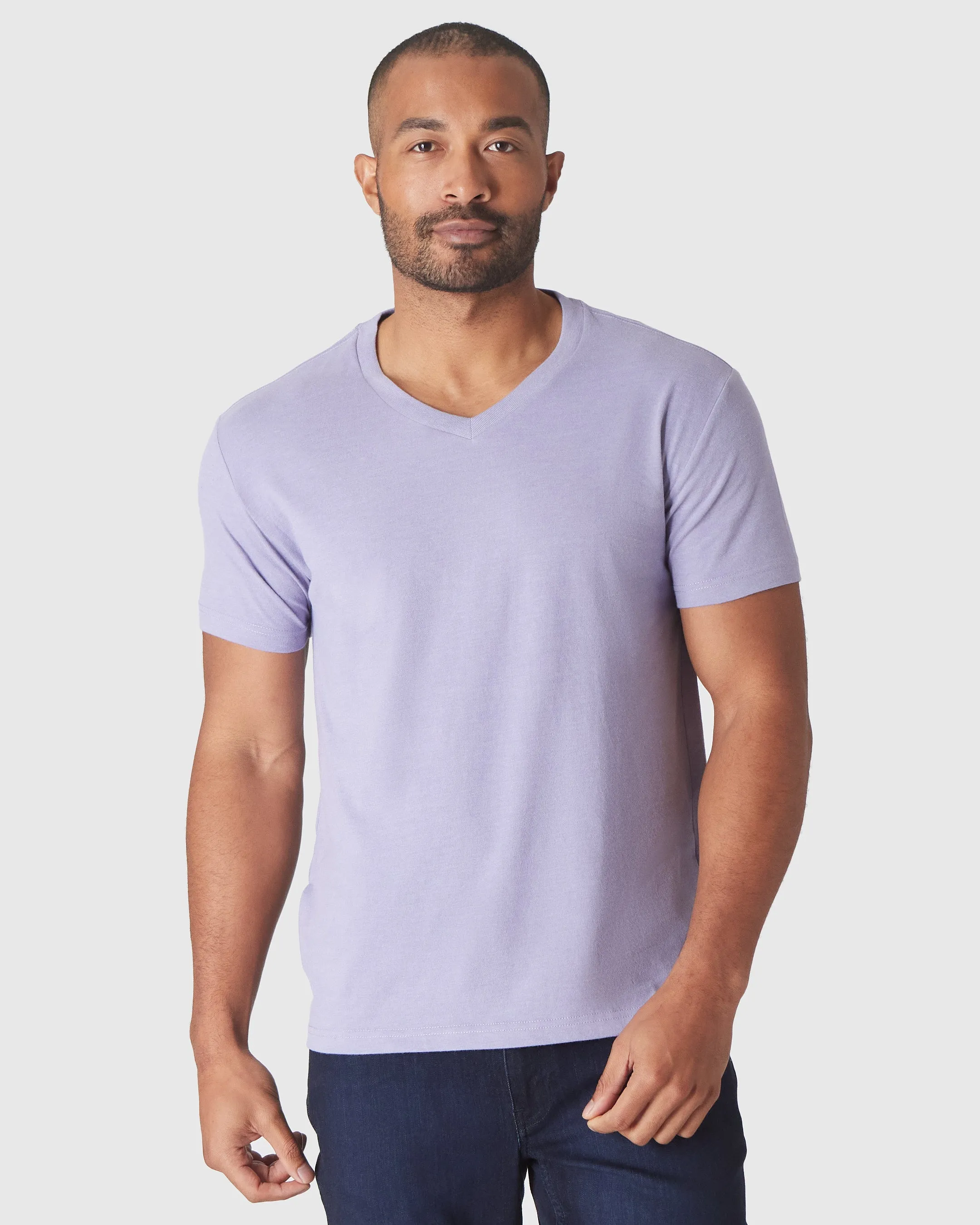Heather Dark Orchid Short Sleeve Vee Neck T Shirt sold by True Classic