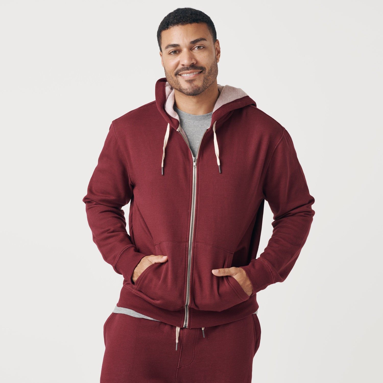 Burgundy Zip Fleece Hoodie sold by True Classic
