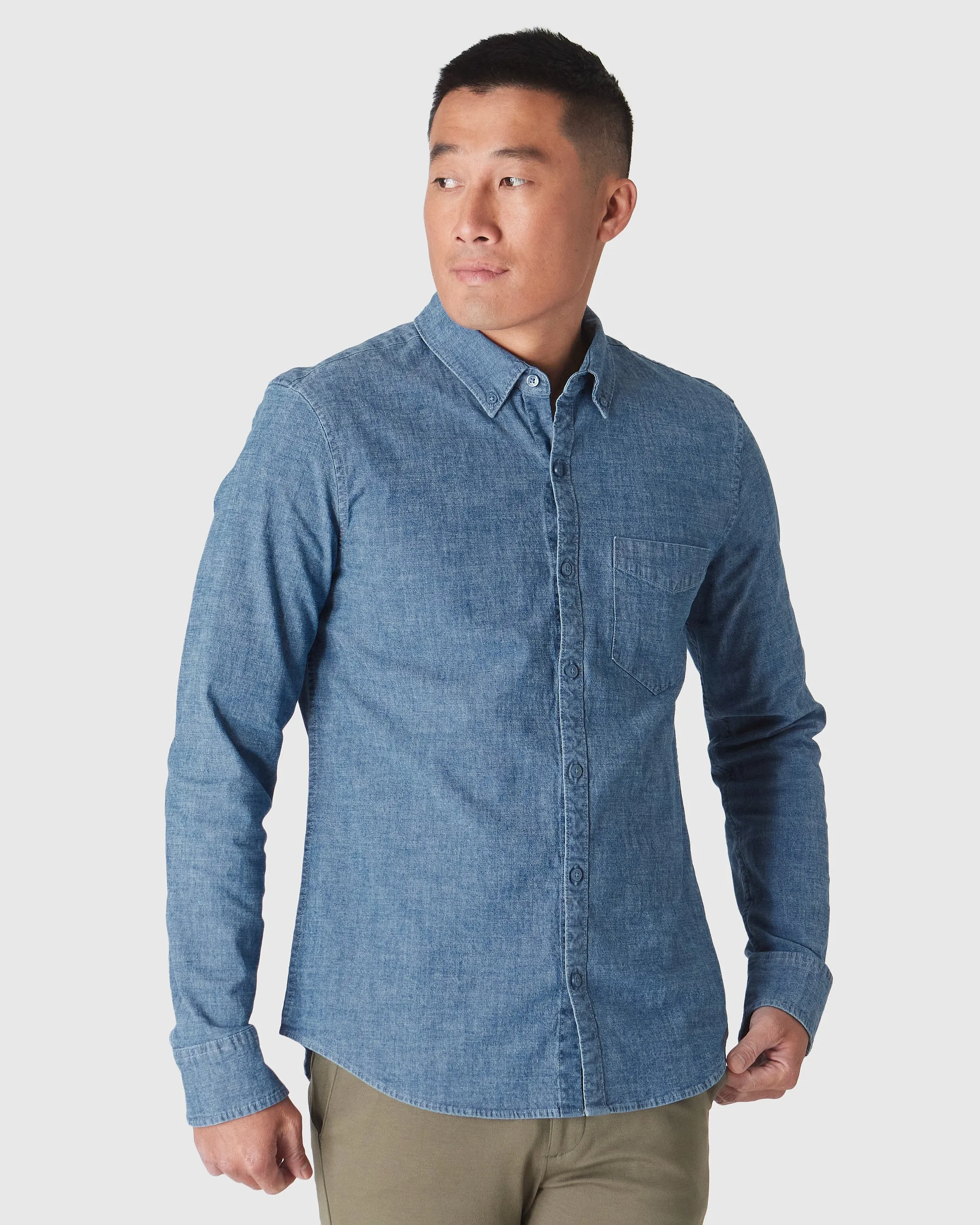 Light Indigo Wash Long Sleeve Chambray Shirt sold by True Classic product image thumbnail 4