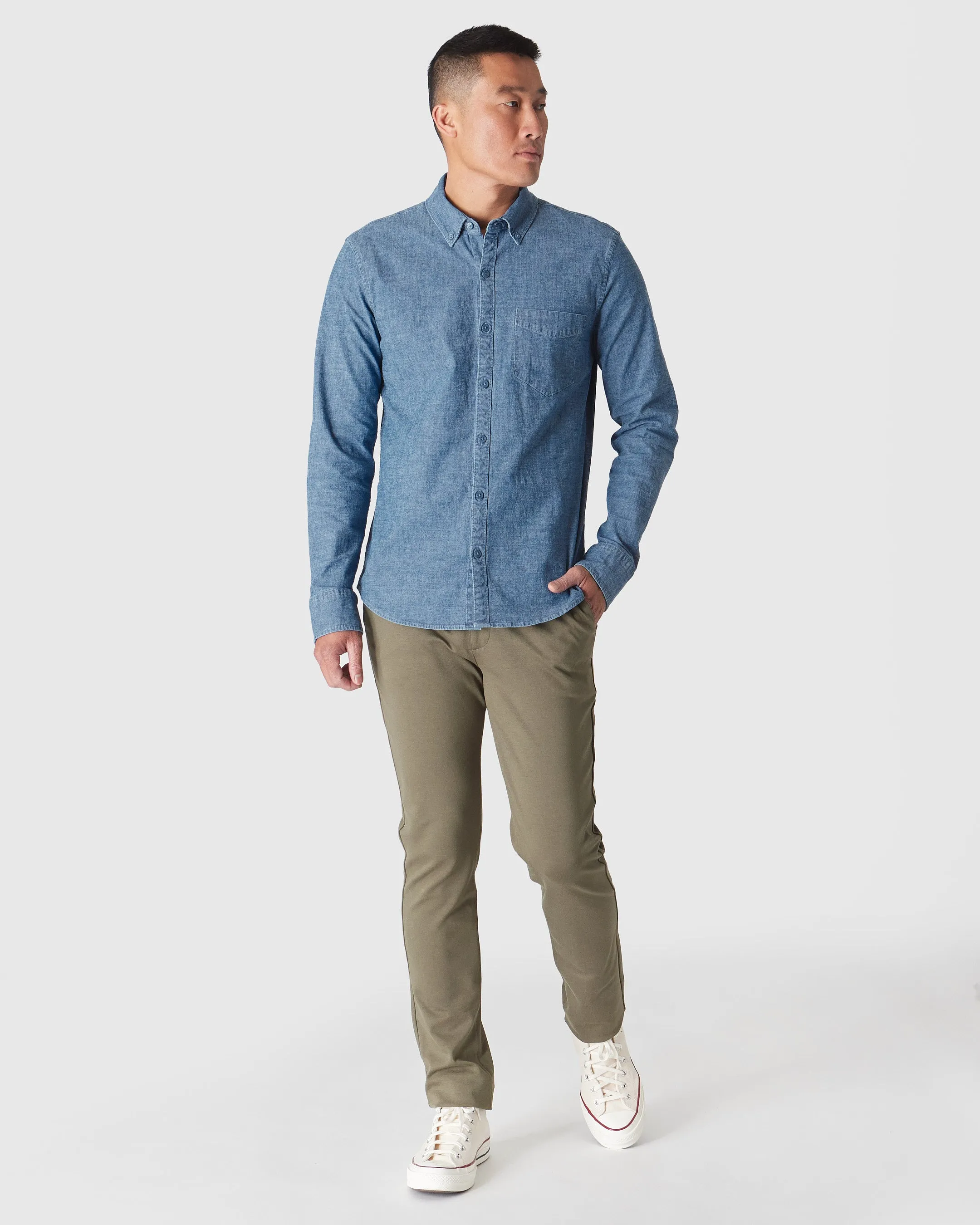 Light Indigo Wash Long Sleeve Chambray Shirt sold by True Classic product image thumbnail 5