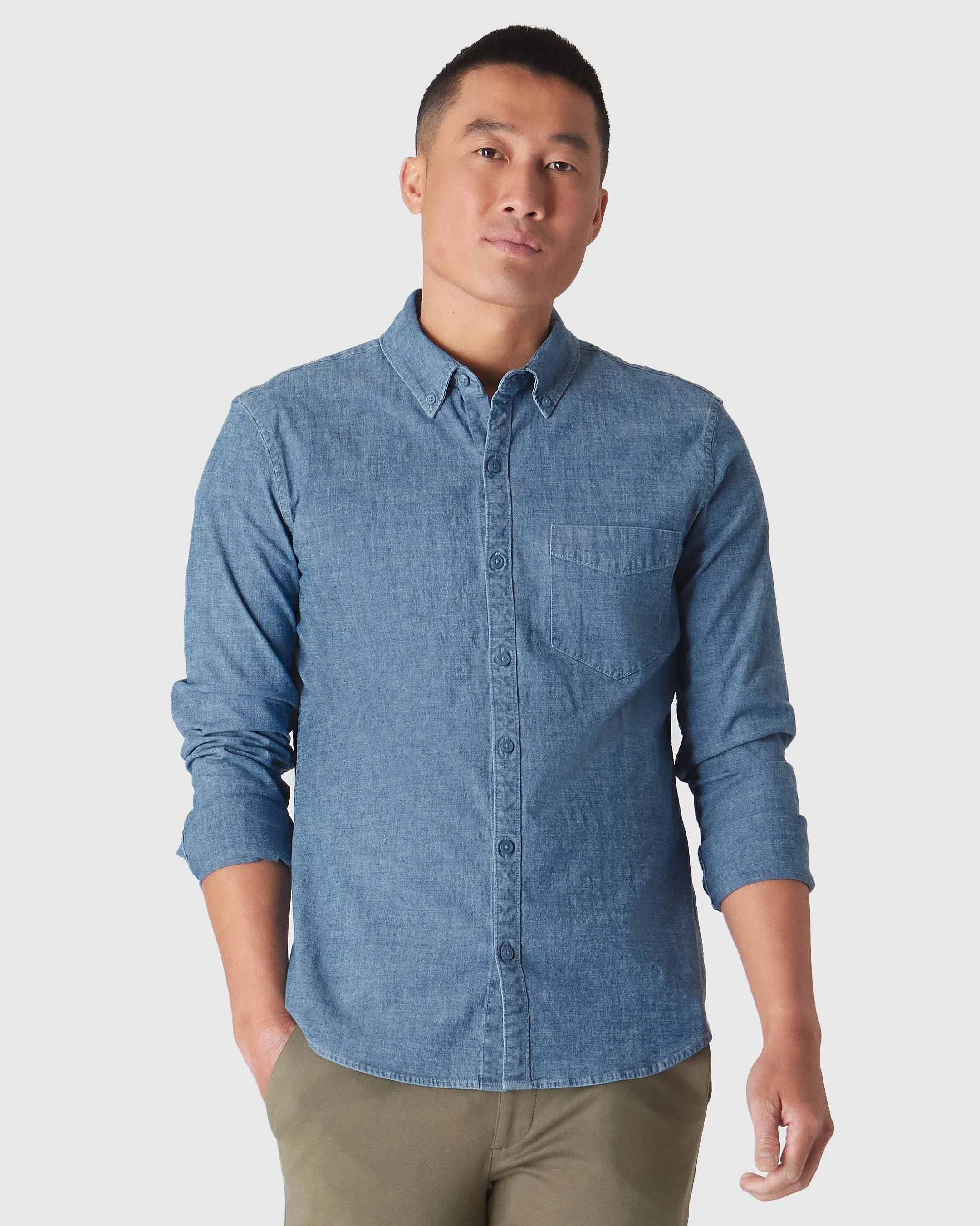 Light Indigo Wash Long Sleeve Chambray Shirt sold by True Classic