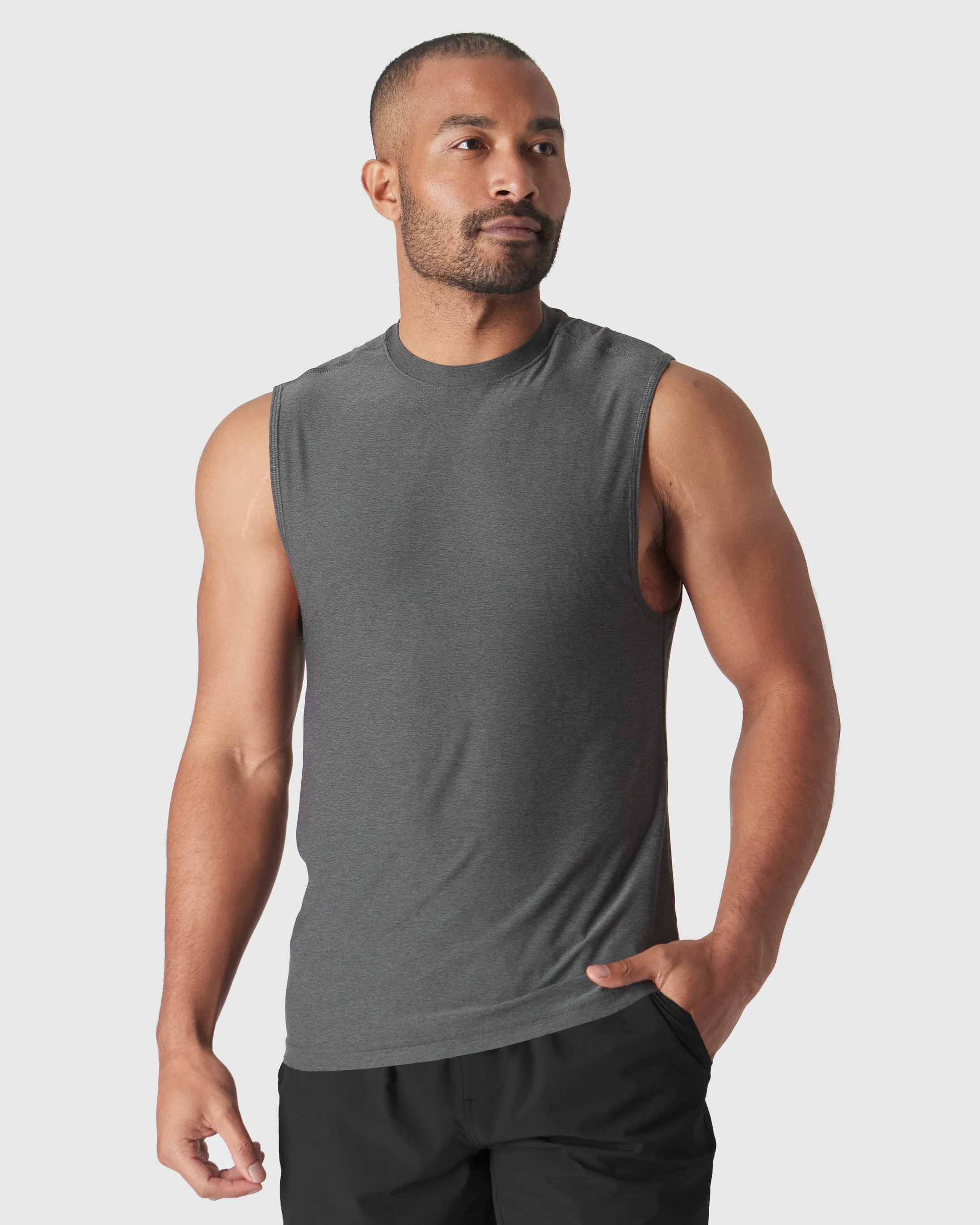 Charcoal Heather Gray Active Sleeveless Muscle Tee sold by True Classic