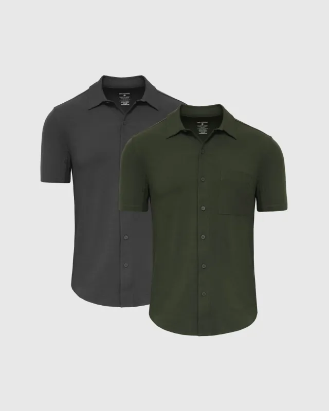 Charcoal Heather Gray & Olive Short Sleeve Ripstop Commuter Shirt 2-Pack sold by True Classic