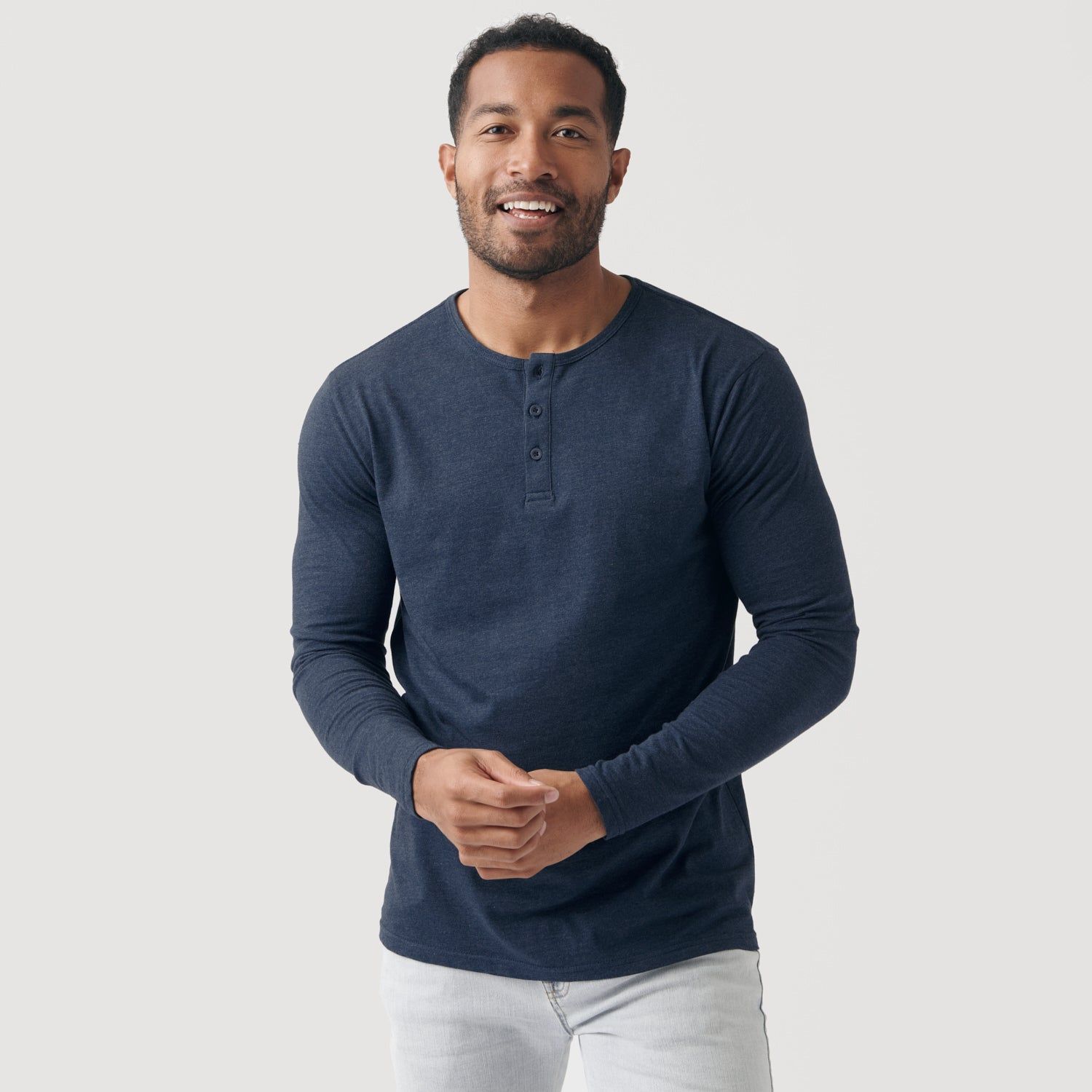 Heather Navy Long Sleeve Henley sold by True Classic