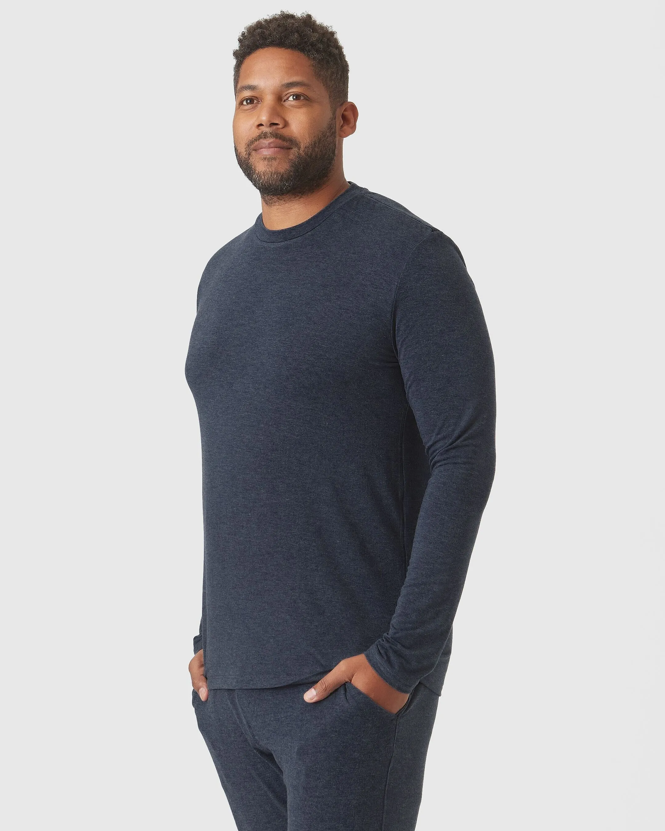 Heather Navy Long Sleeve Loungewear Tee sold by True Classic product image thumbnail 3