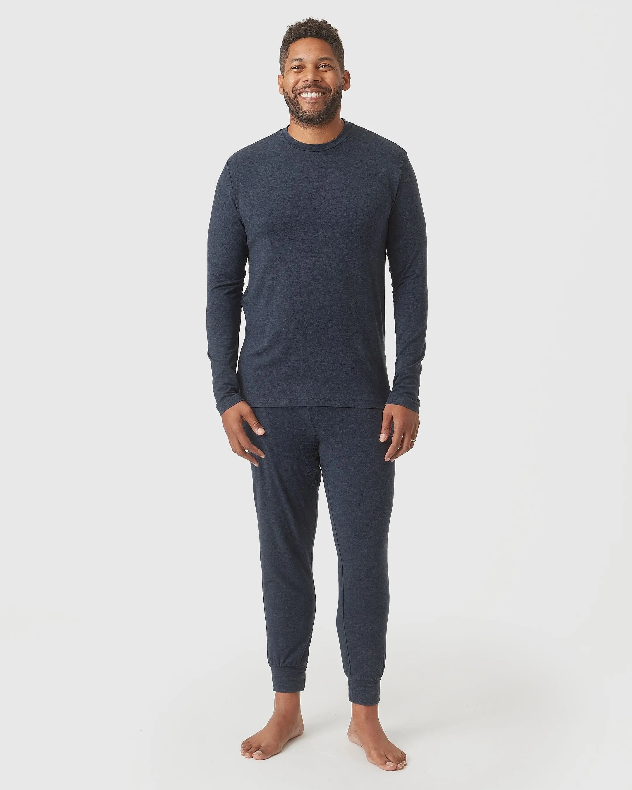 Heather Navy Long Sleeve Loungewear Tee sold by True Classic product image thumbnail 5