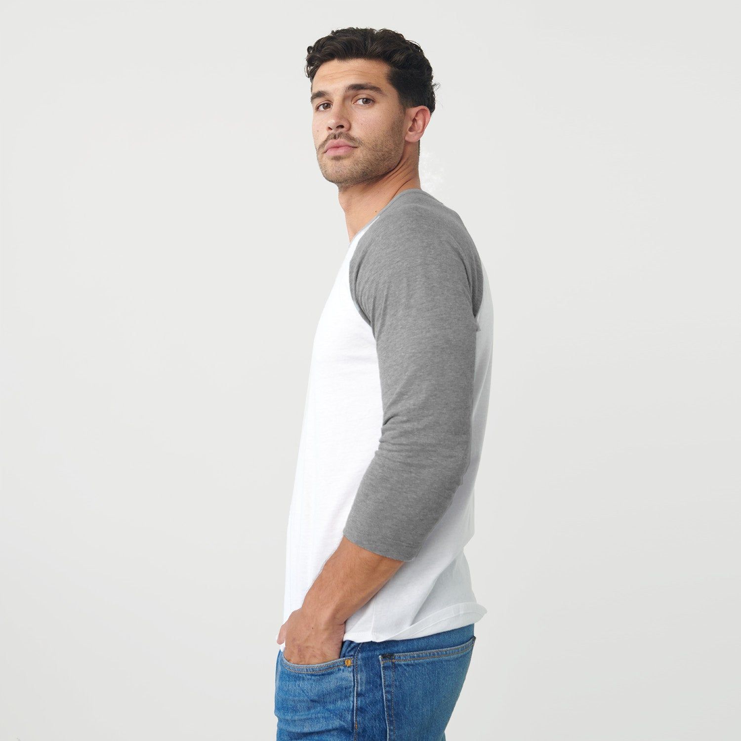 White/Heather Gray Baseball Raglan sold by True Classic product image thumbnail 4