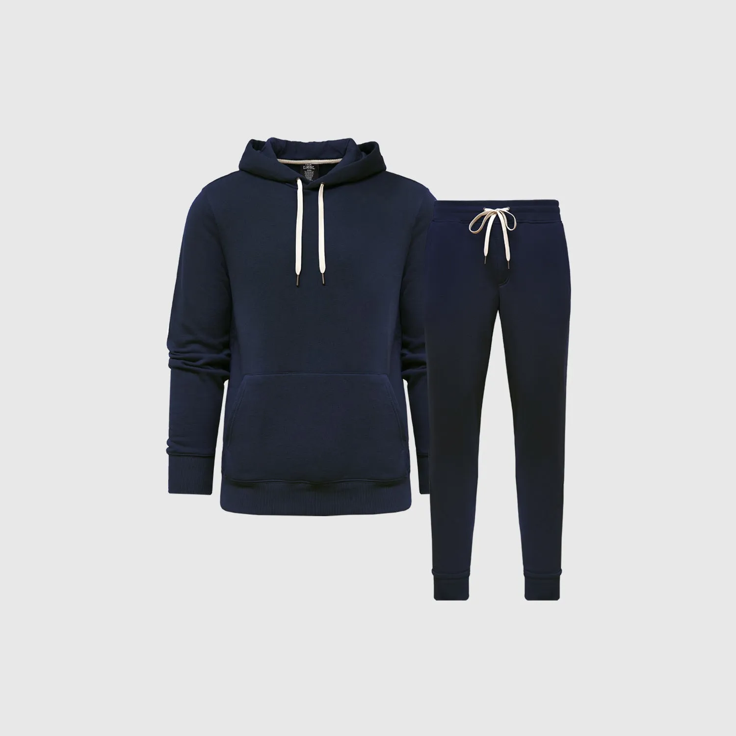 Navy Fleece Pullover Hoodie and Jogger Set sold by True Classic