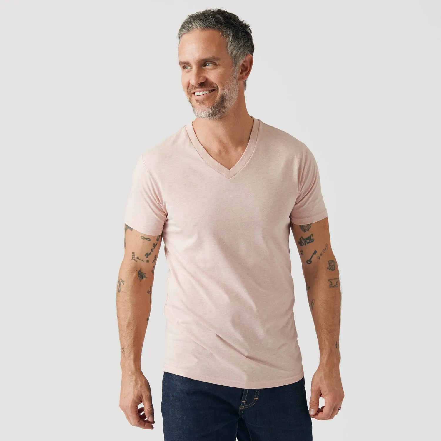 Heather Dusty Pink V Neck T Shirt sold by True Classic