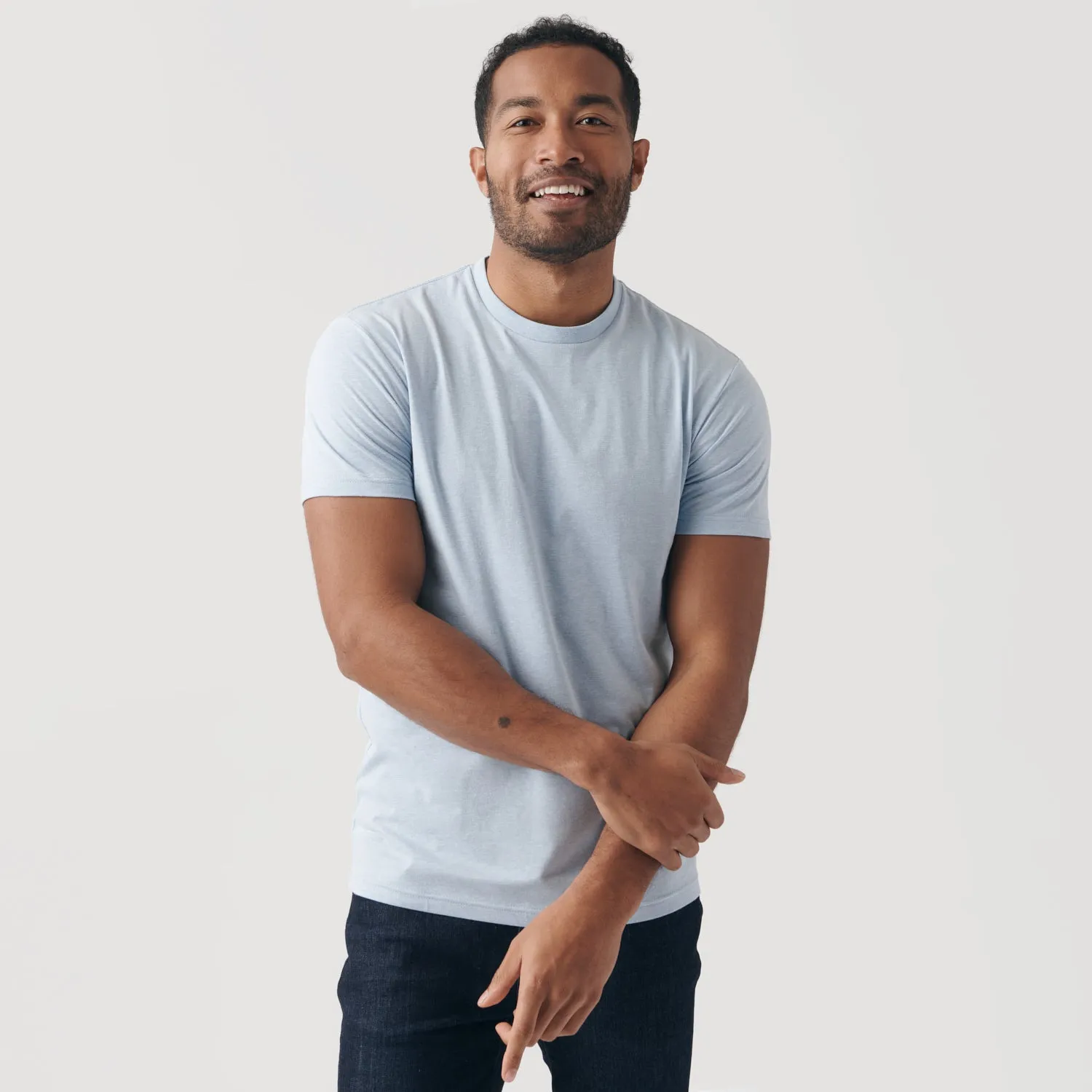 Heather Pale Blue Short Sleeve Crew Neck Tee sold by True Classic