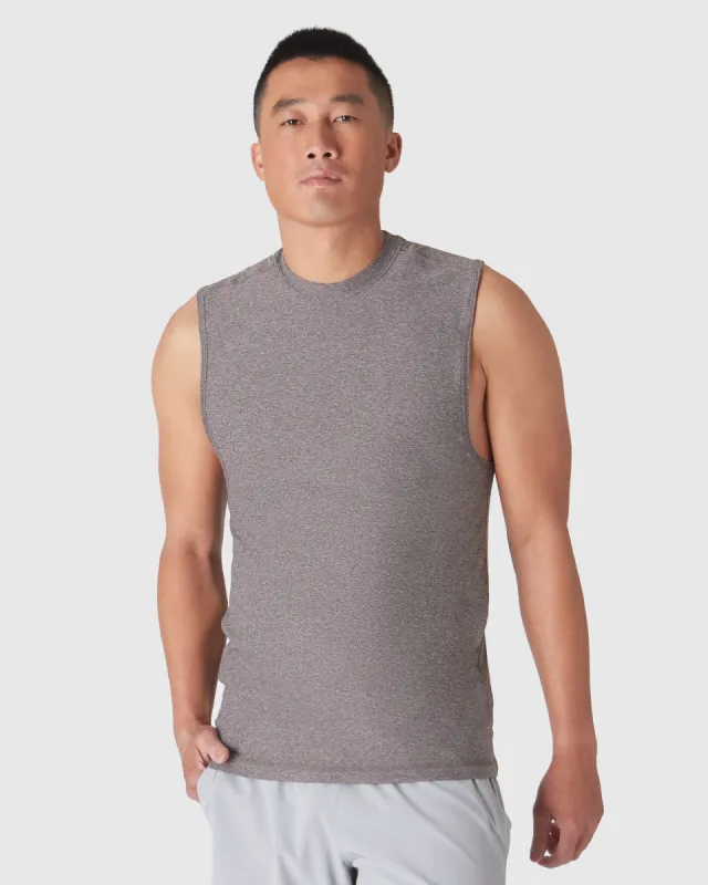 Heather Cocoa Sleeveless Active Muscle Tee sold by True Classic